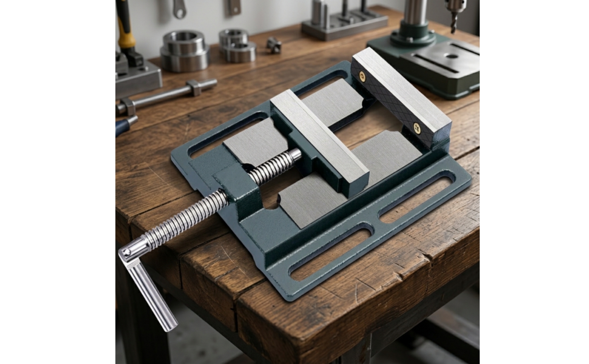 Étau Mors Plats Finition Métal Brossé Étau Fonte Peinture Vert Foncé pour Coupe