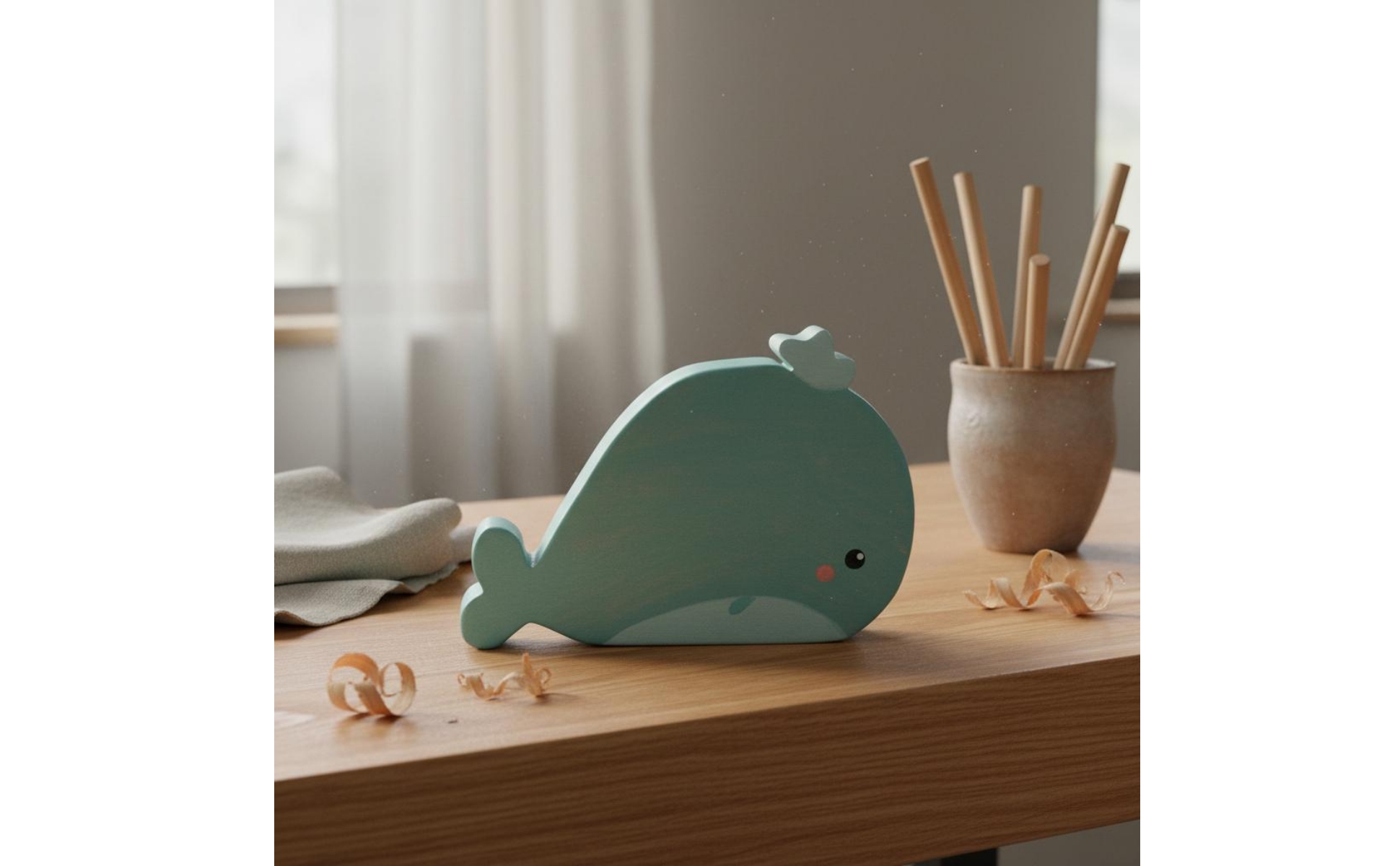 Wooden Marine Mammal Figurine Cute Wood Marine Mammal Ornament Hand Carved