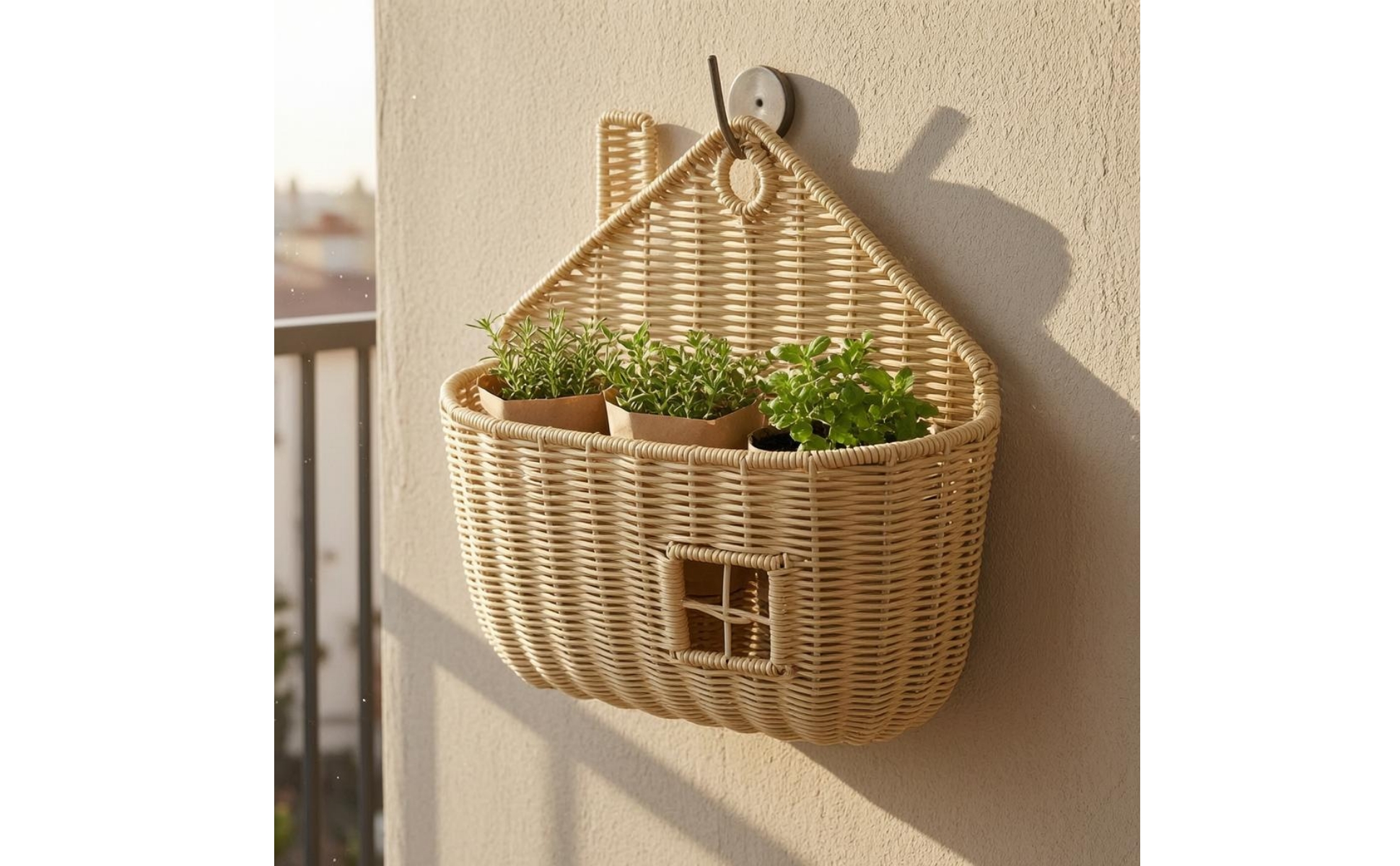 House-Shaped Wall Basket Open-Top House-Shaped Wicker Basket Reinforced Rim