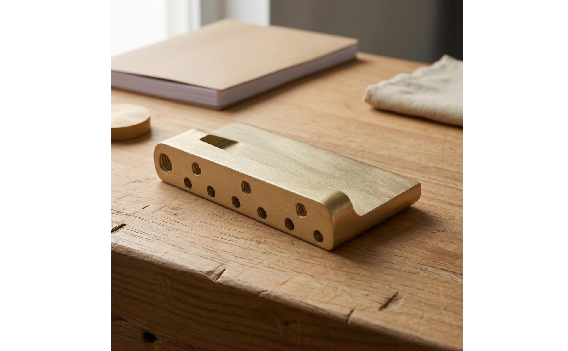 Brass Guitar Bridge Block Brushed Finish Tremolo Bridge Base Drilled Holes