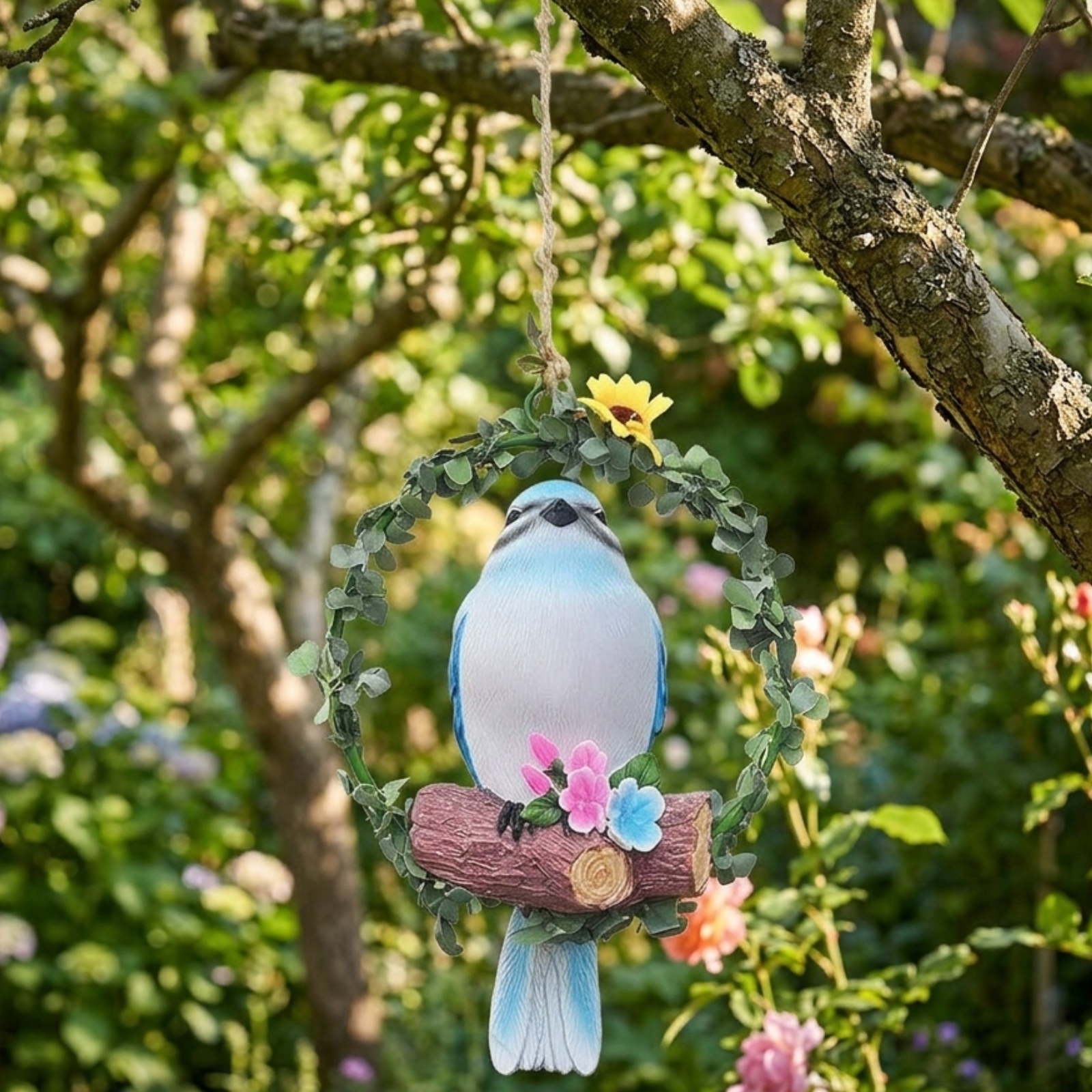 Bird Wreath Ornament Lightweight Floral Bird Ornament Reusable for Home, - Produktbild 6
