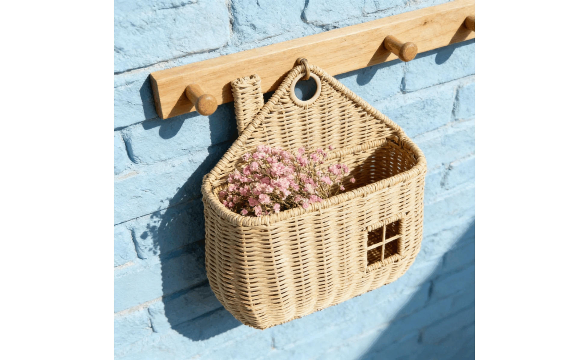 House-Shaped Wall Basket Open-Top House-Shaped Wicker Basket Reinforced Rim