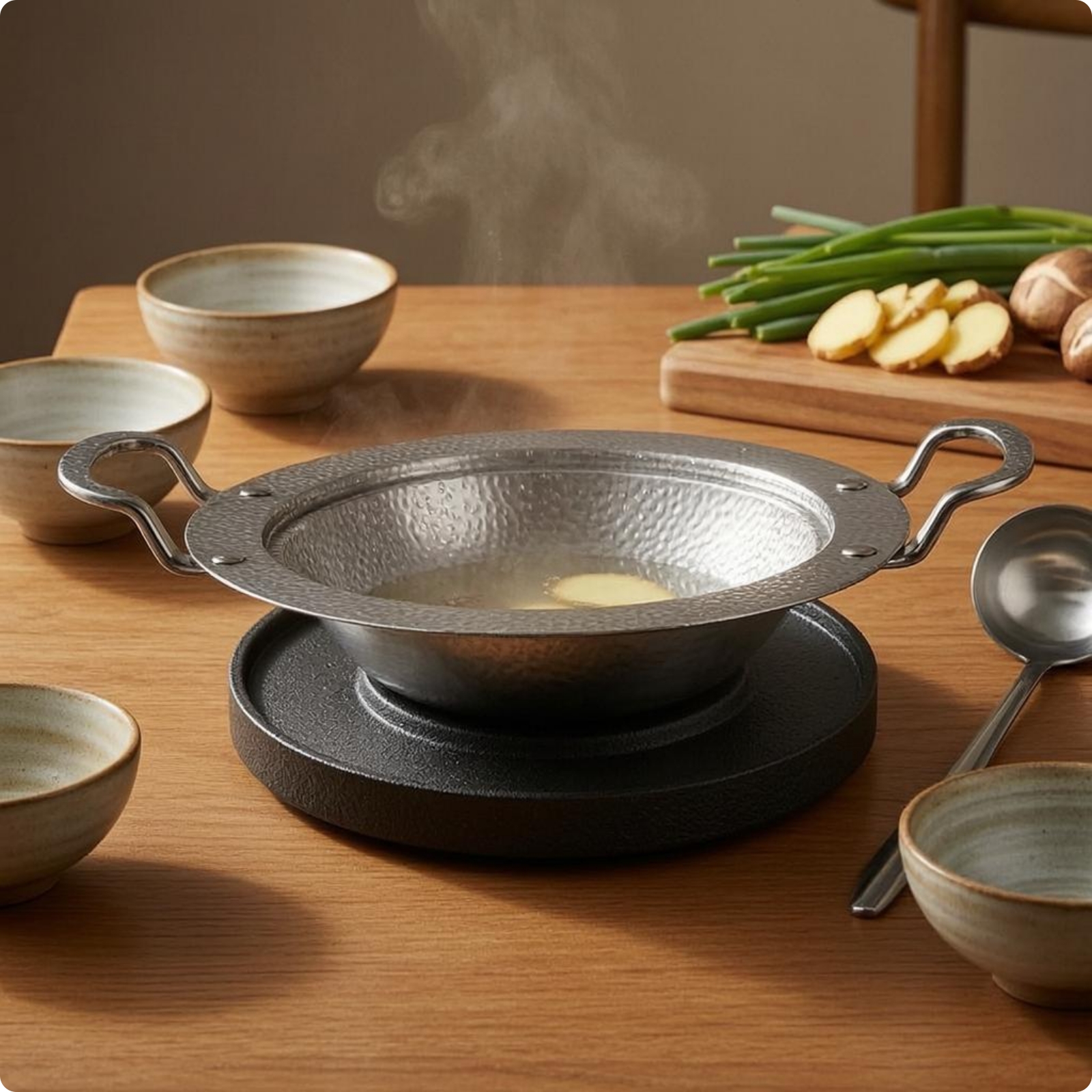 Round Stainless Steel Serving Pan One-Piece Construction Cookware Side Handles