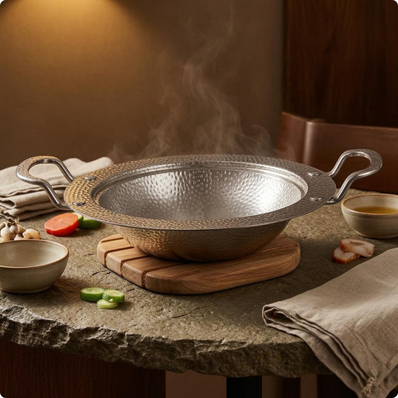 Round Stainless Steel Serving Pan Side Handles Cookware Silver Finish