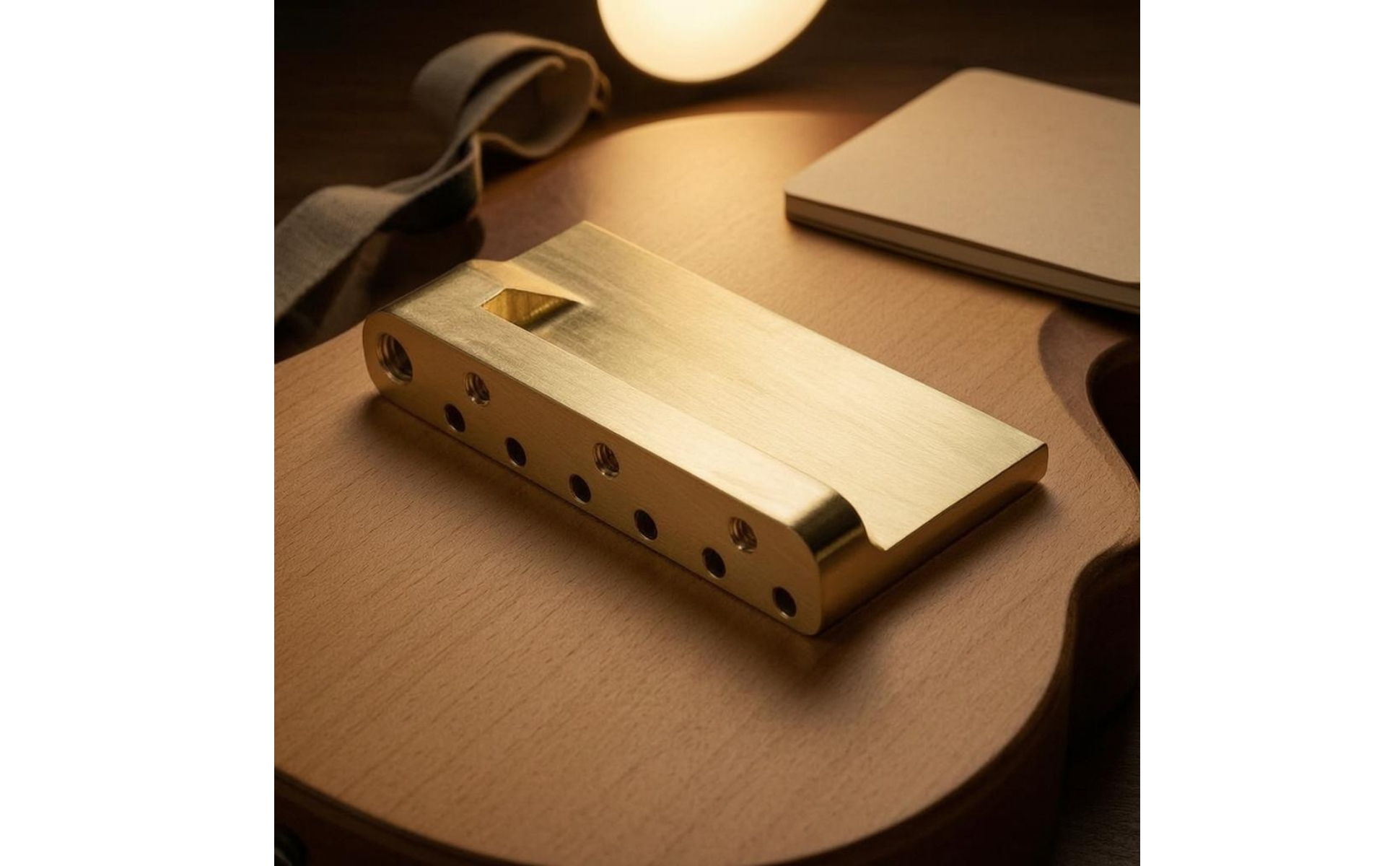 Brass Guitar Bridge Block Brushed Finish Tremolo Bridge Base Drilled Holes