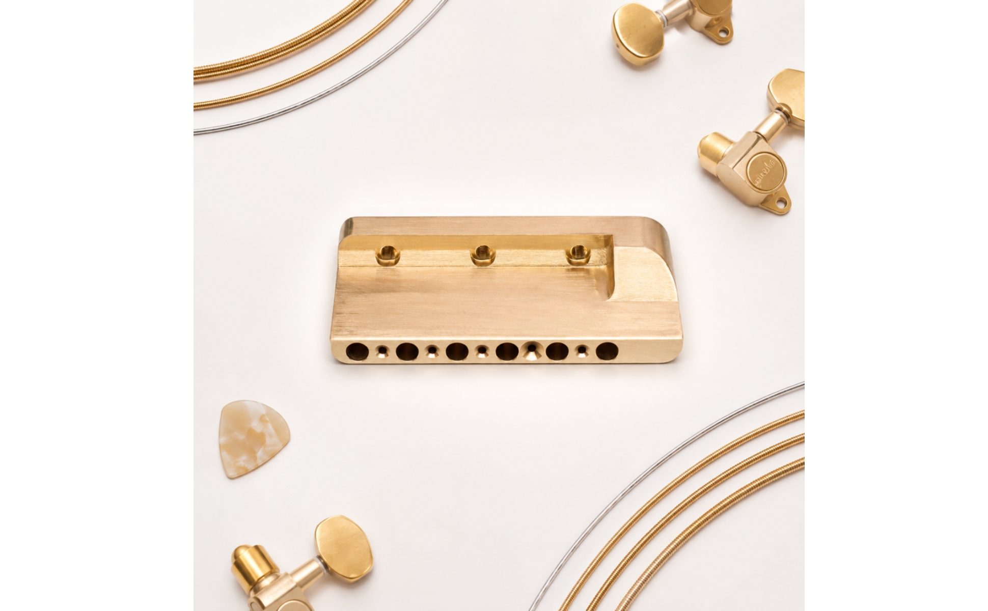 Brass Guitar Bridge Block Brushed Finish Tremolo Bridge Base Drilled Holes