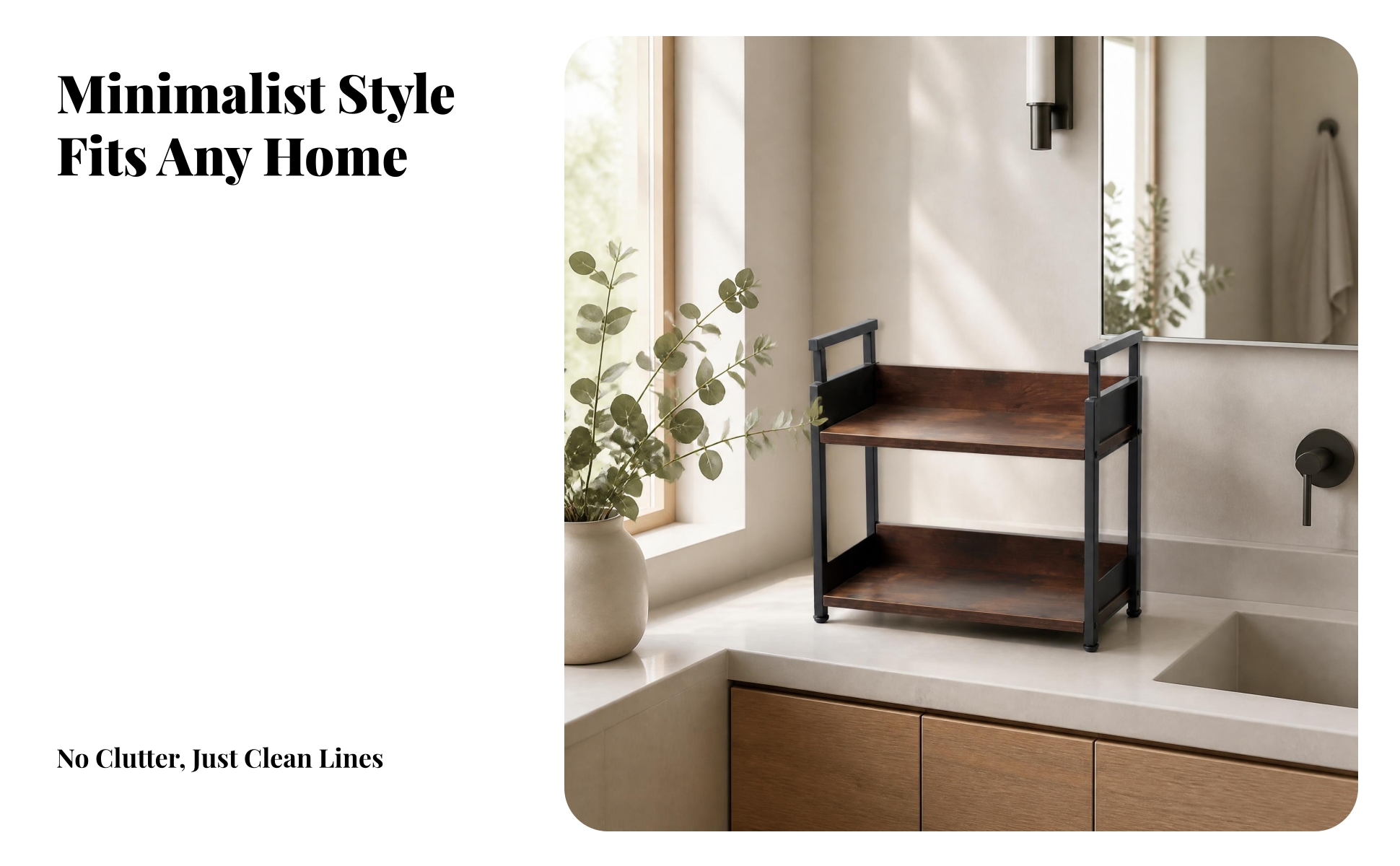 Two-Tier Storage Rack Open Design Wood-Grain Shelf Rack Raised Side Rails