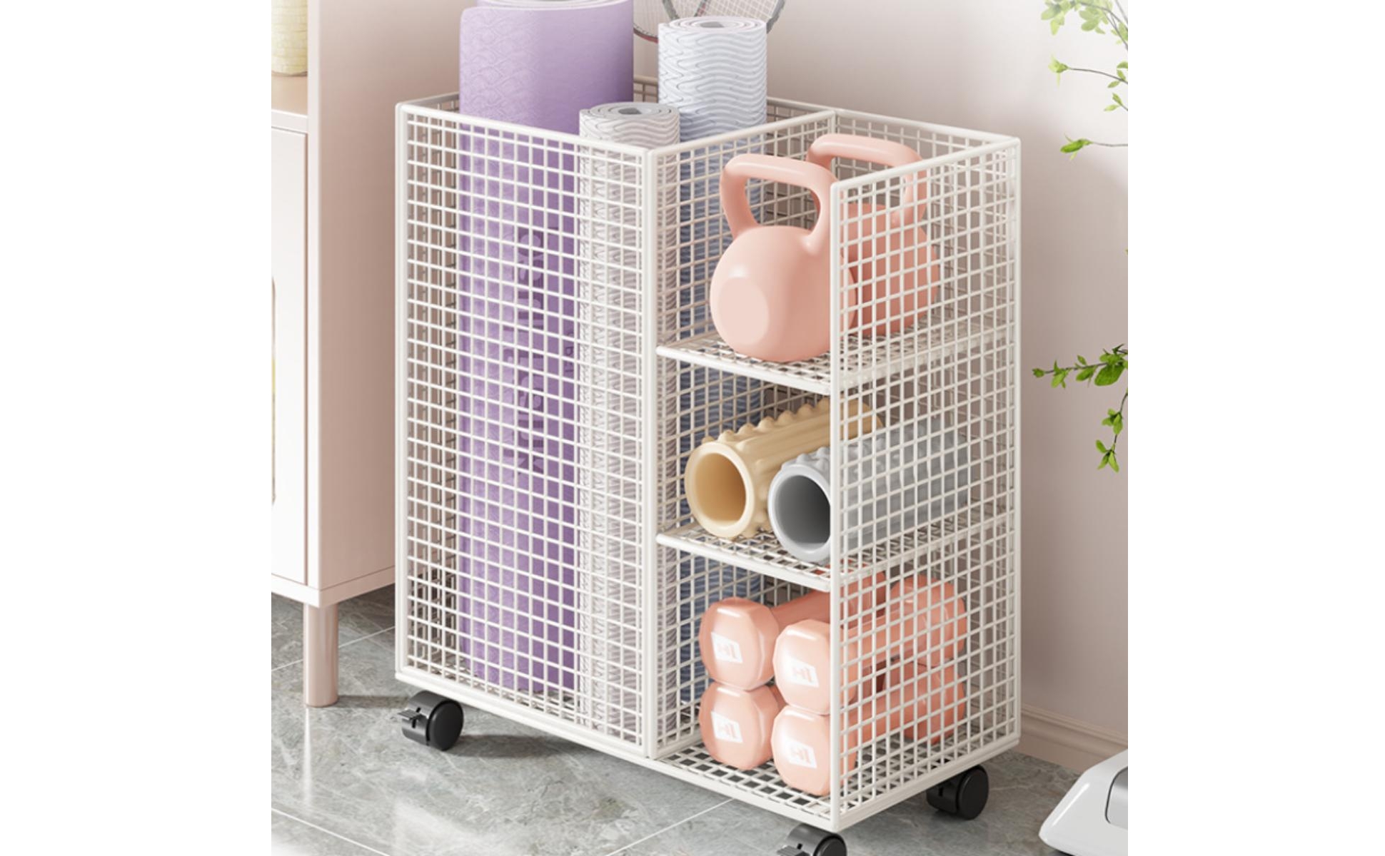Sports Gear Trolley Caster Wheels Mesh Storage Trolley Open Frame