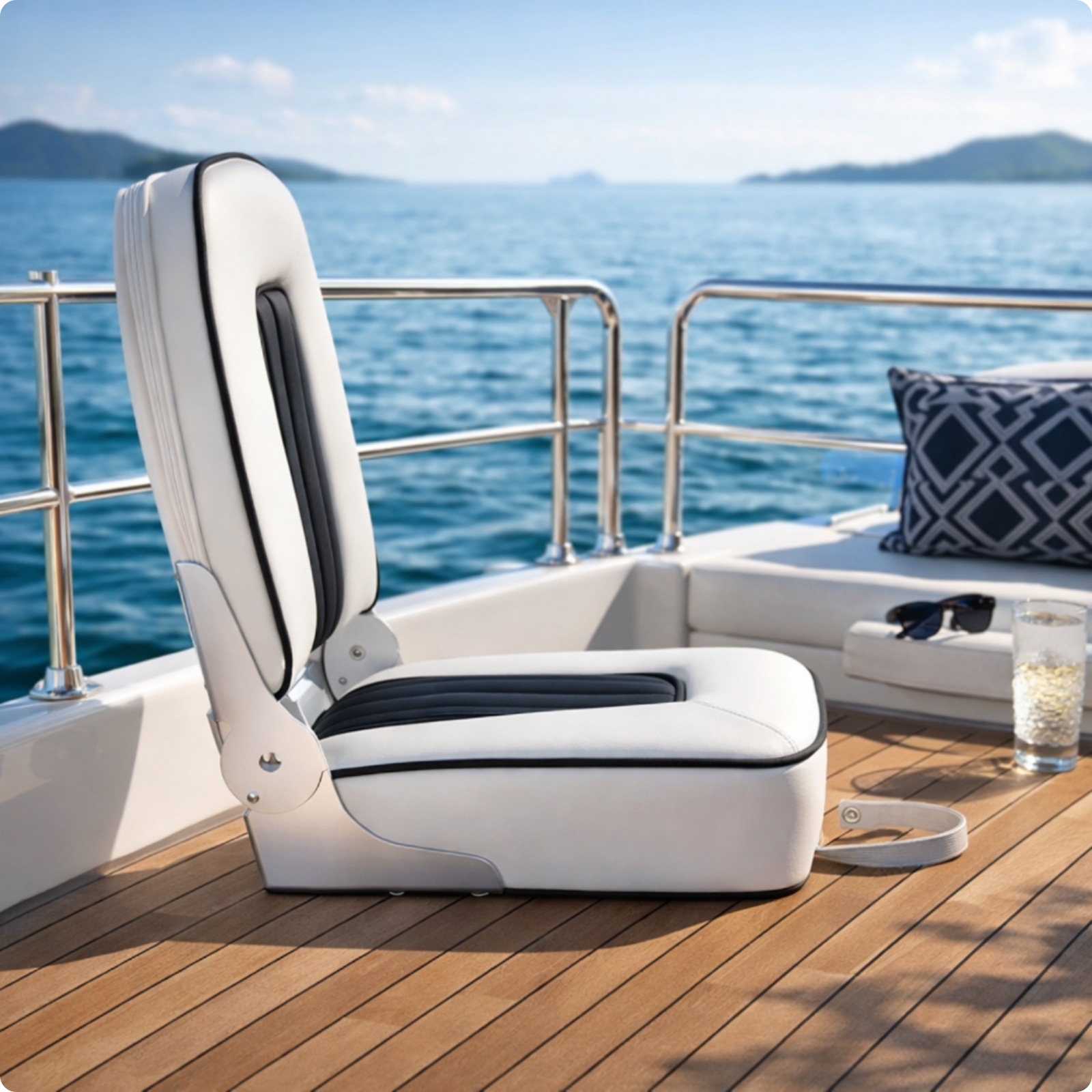 Foldable Boat Seat Metal Hinge Marine Skipper Chair Black Trim