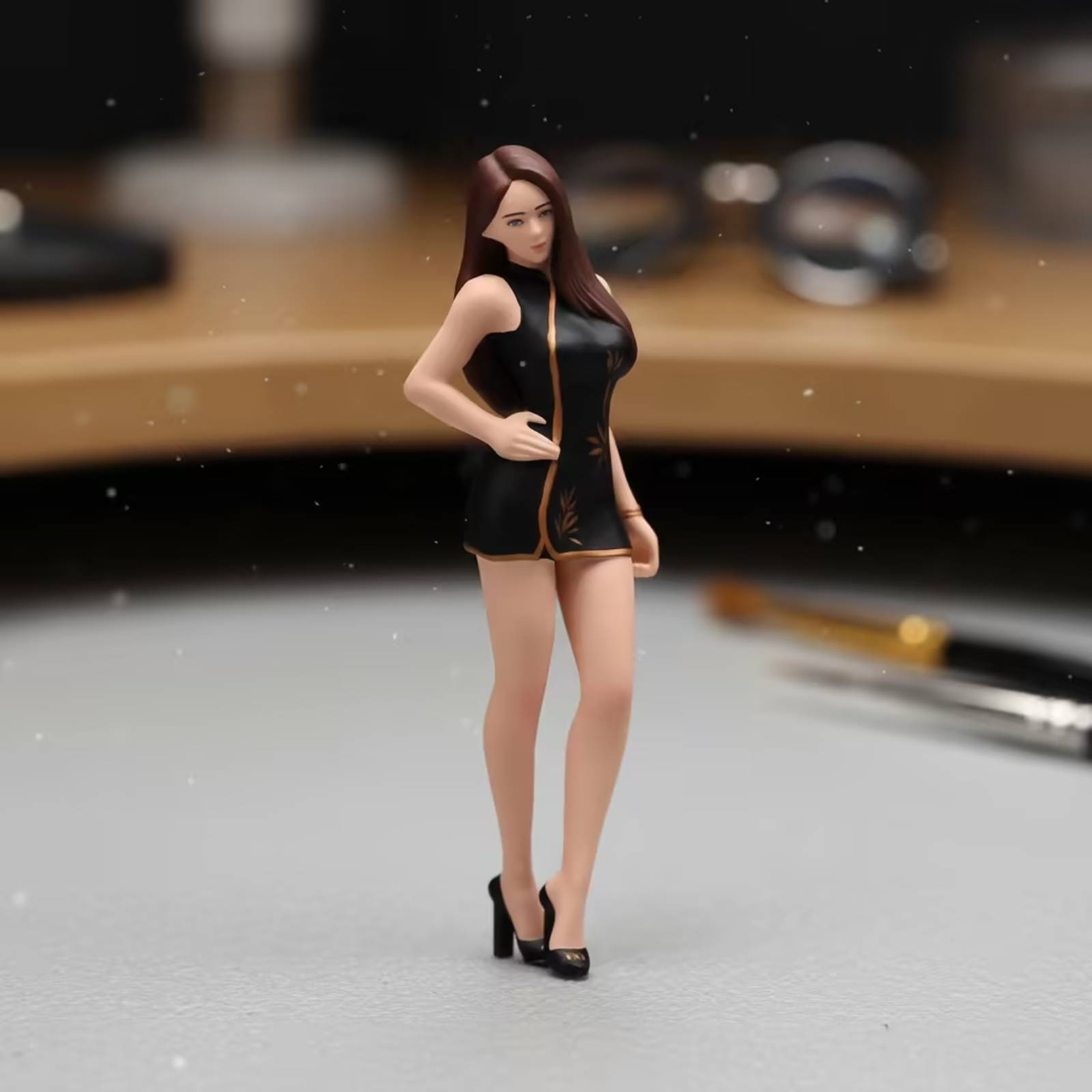 Qipao Dress Figurine Hand-Painted Resin Statue Fine Workmanship