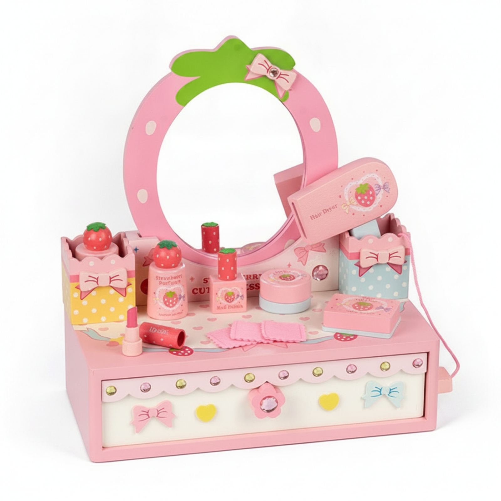 Role-Play Vanity Set Decorative Drawer Wooden Vanity Toy Safe Smooth Edges