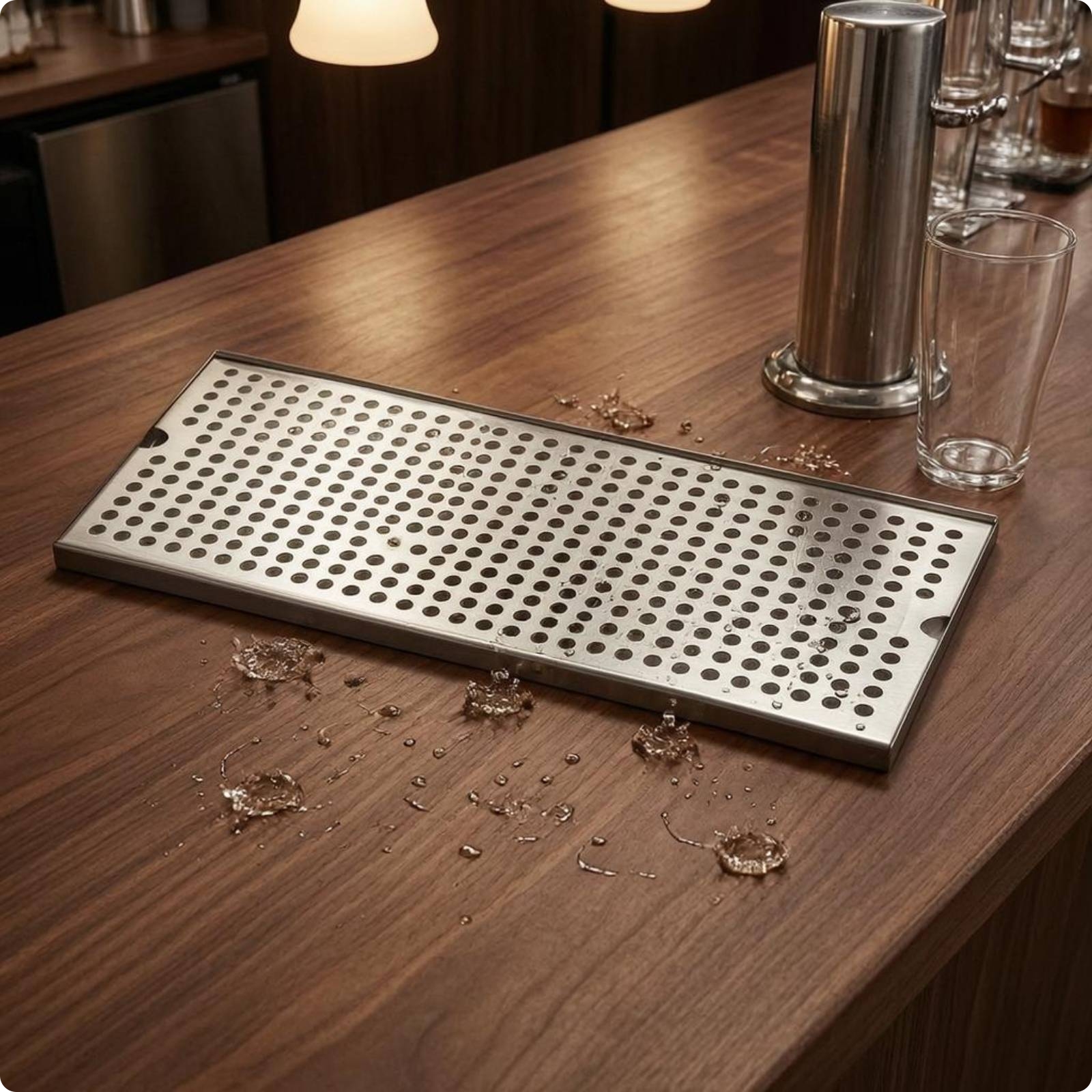 Stainless Steel Drain Tray Drainage Holes Bar Drain Tray Raised Edges