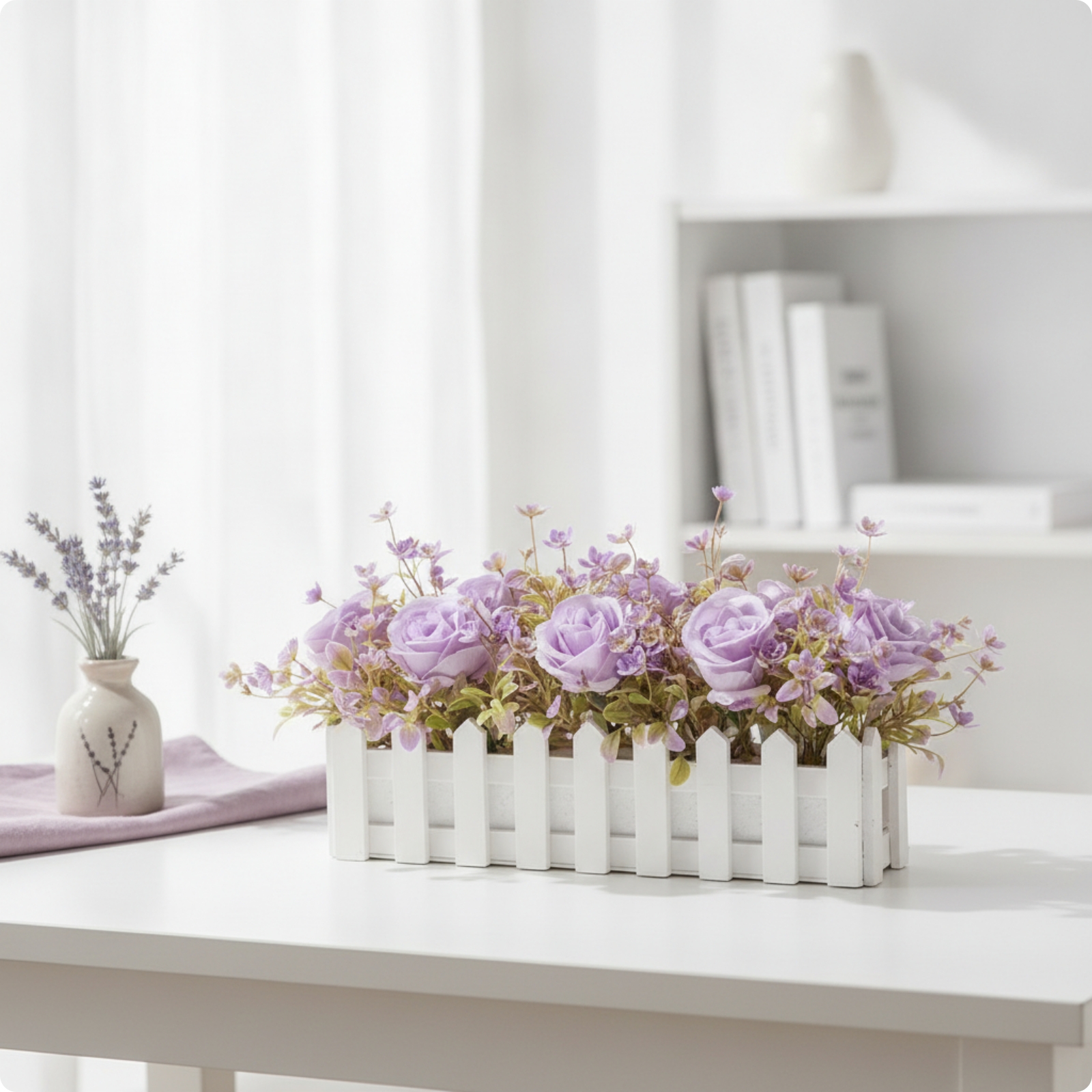 Wooden Planter Flower Decor No Watering Needed Artificial Flower Arrangement