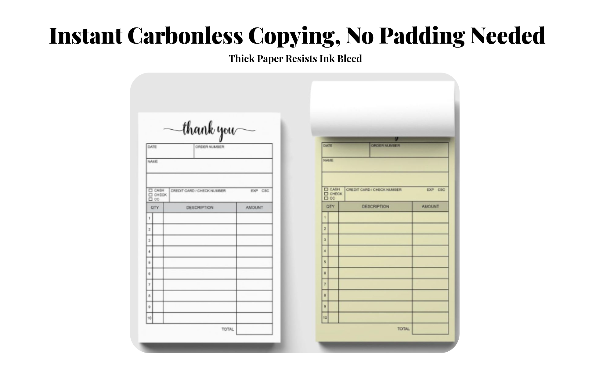 Carbonless Receipt Pad White and Yellow Order Form Pad Chipboard Backing