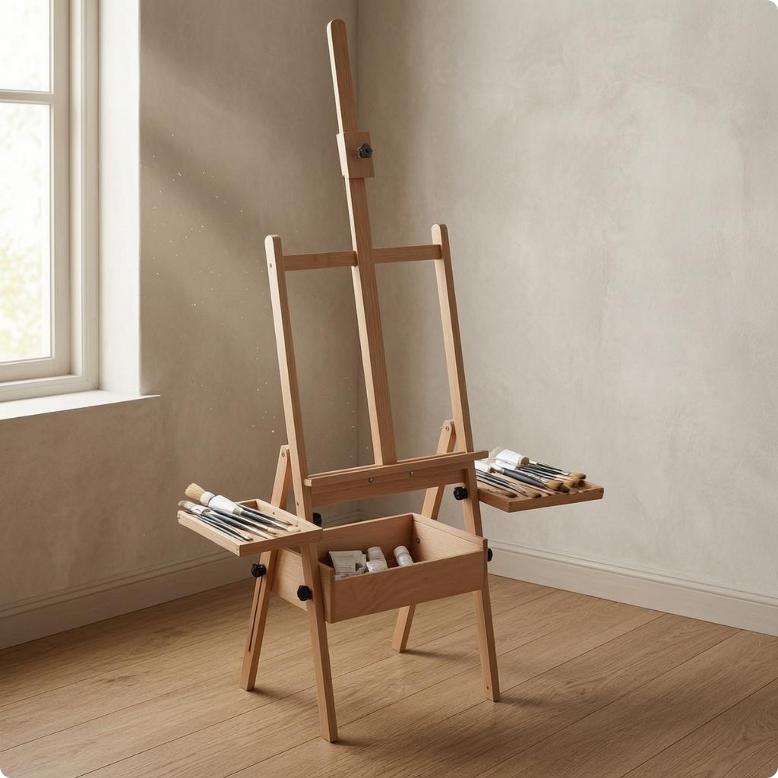 Foldable Artist Easel Side Trays Studio Furniture Single-Canvas