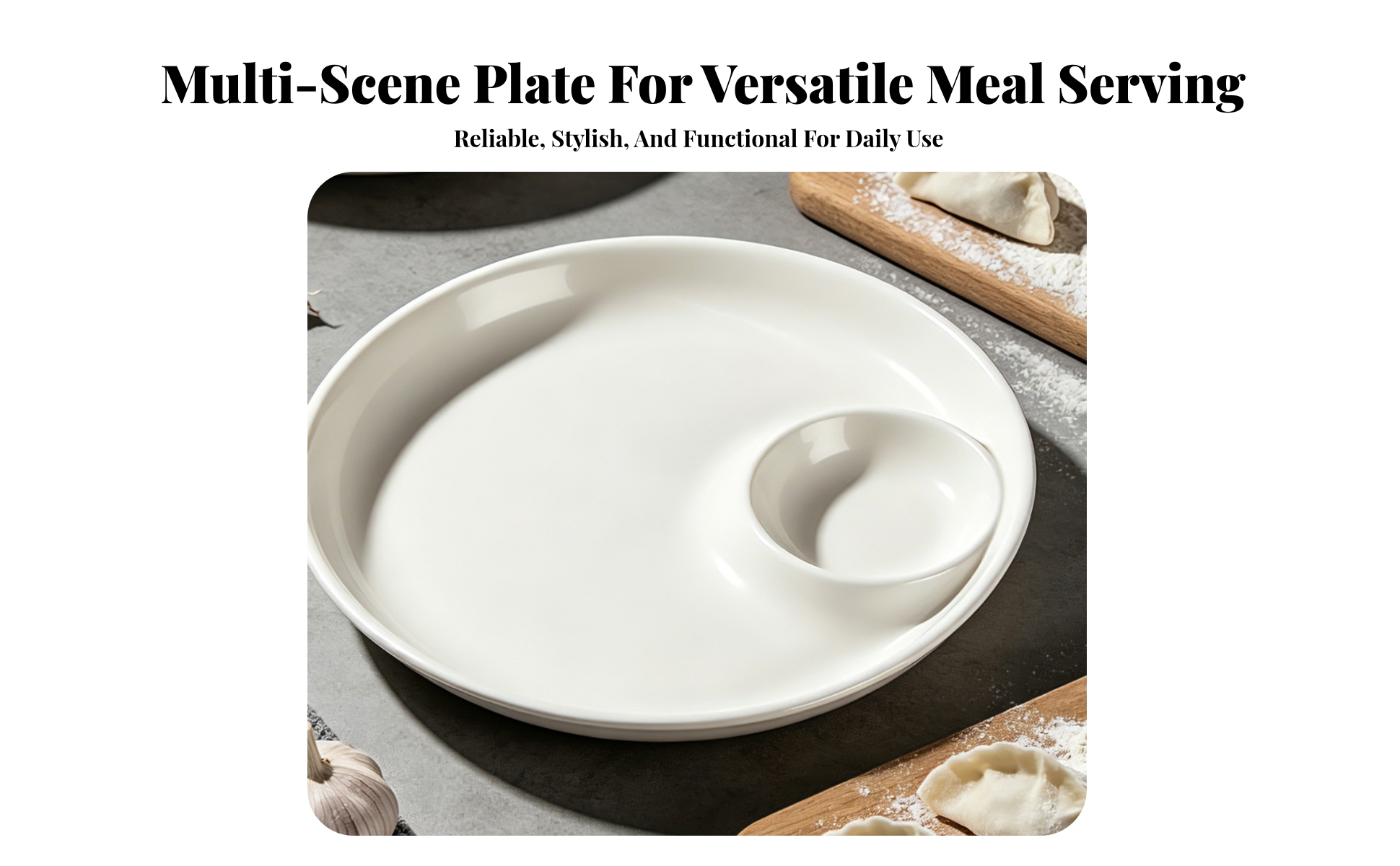 Dumpling Plate with Sauce Dish White Plate with Dipping Bowl Glossy