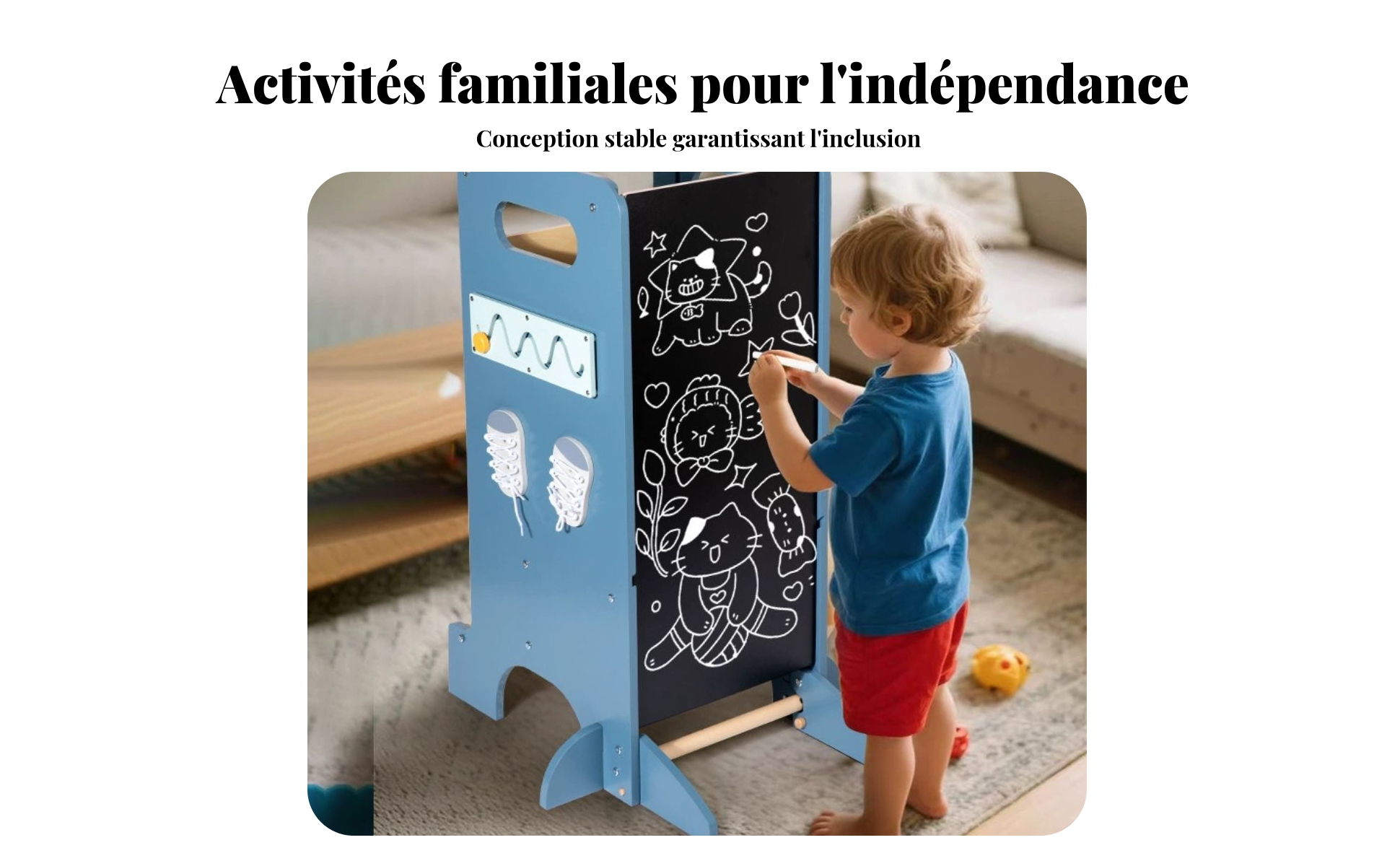 Tour D'apprentissage Multifonction Bleu-Gris Tour D'apprentissage Tableau Noir