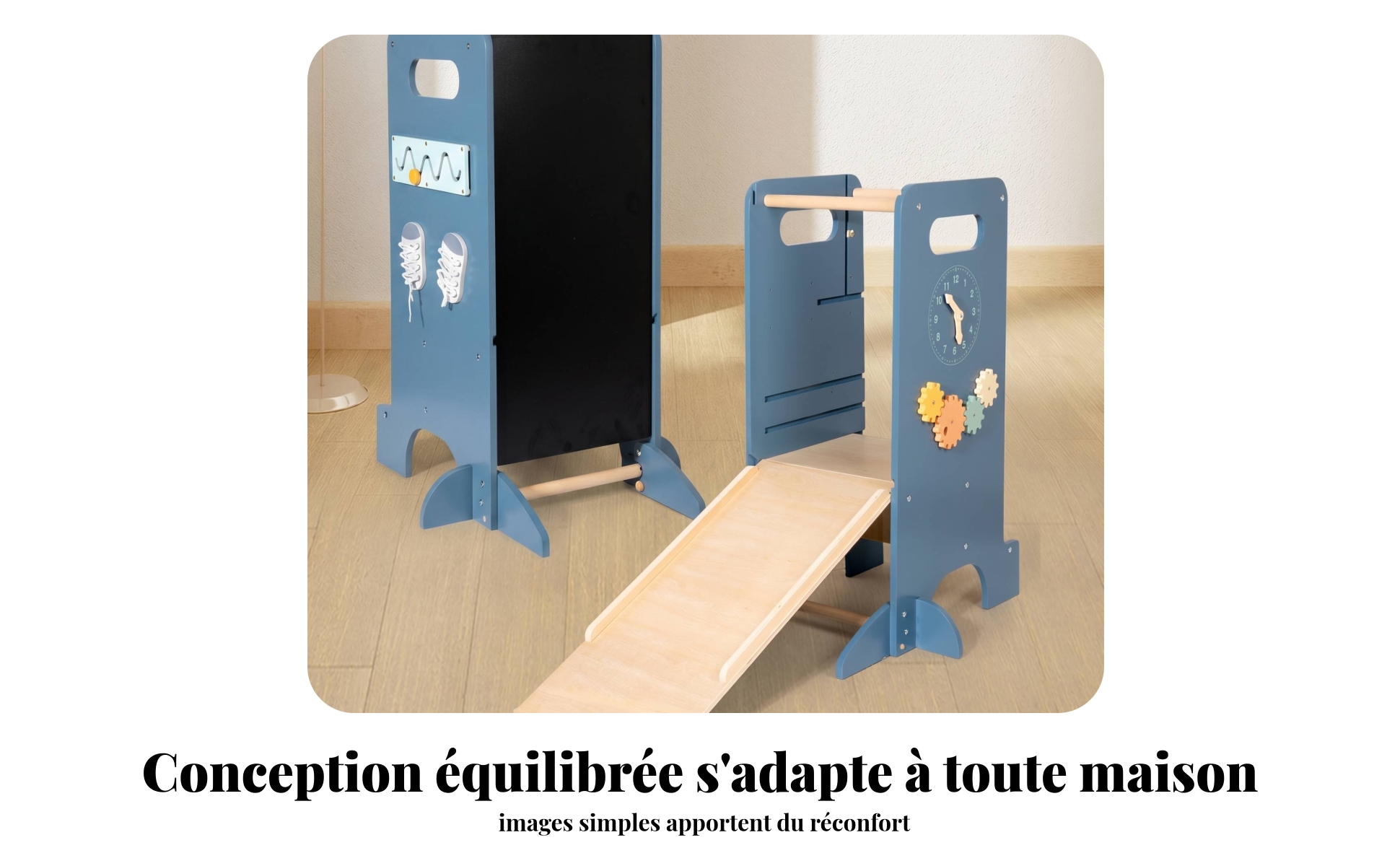 Tour D'apprentissage Multifonction Bleu-Gris Tour D'apprentissage Tableau Noir