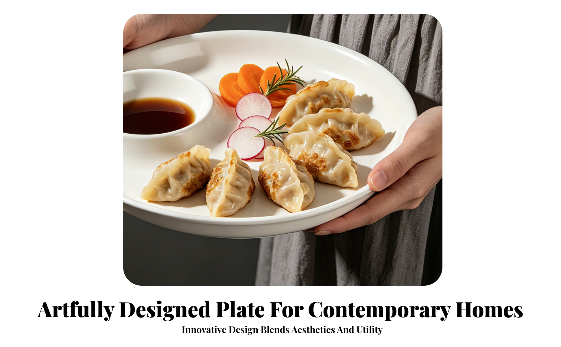Dumpling Plate with Sauce Dish White Plate with Dipping Bowl Glossy