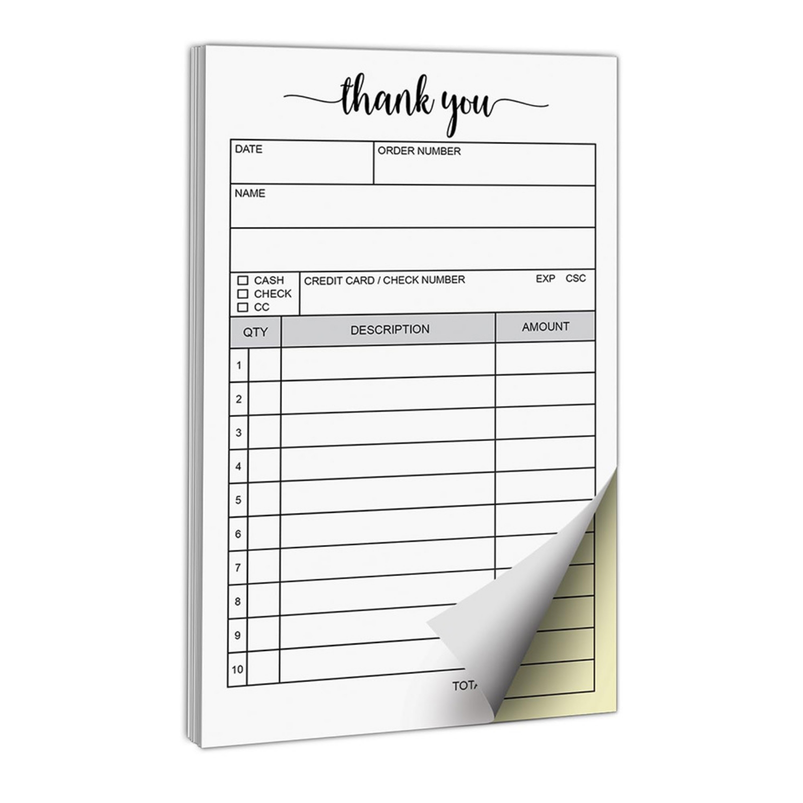 Non-Carbon Receipt Pad Chipboard Backing Sales Receipt Booklet Perforated Pages