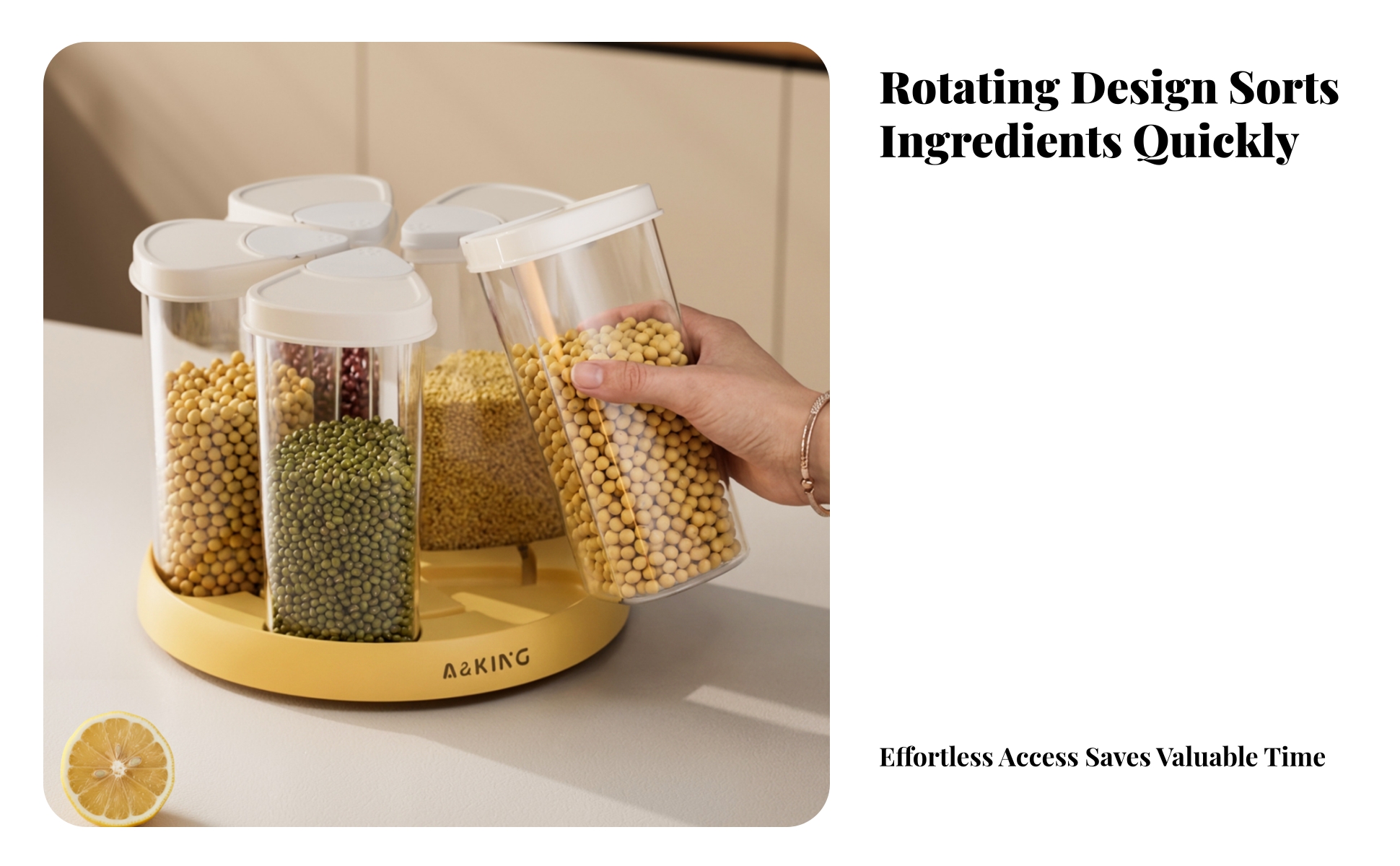 Rotating Grain Container Hinged Lid Lids 6-Compartment Grain Dispenser Clear