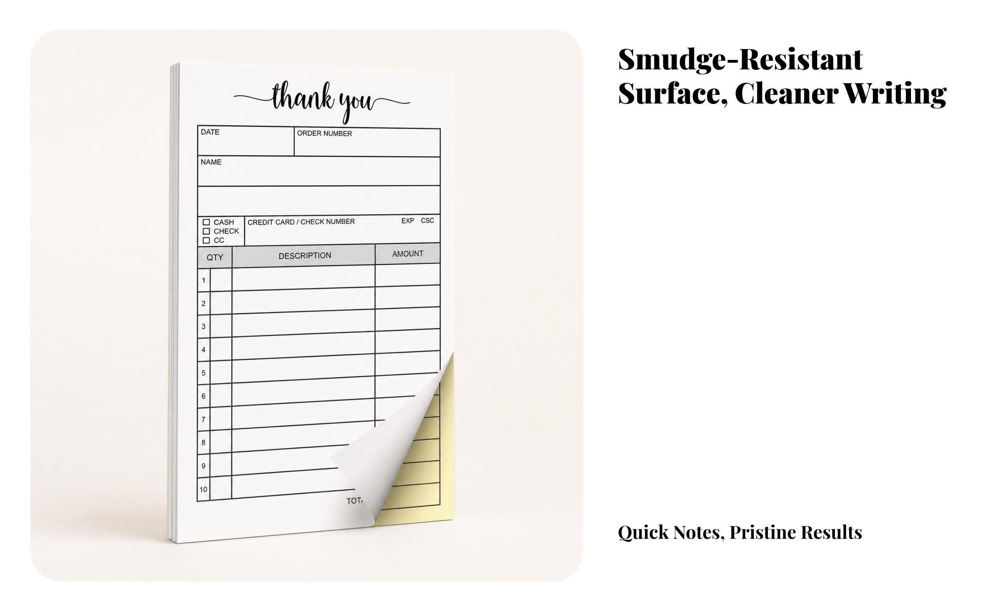 Carbonless Receipt Pad White and Yellow Order Form Pad Chipboard Backing