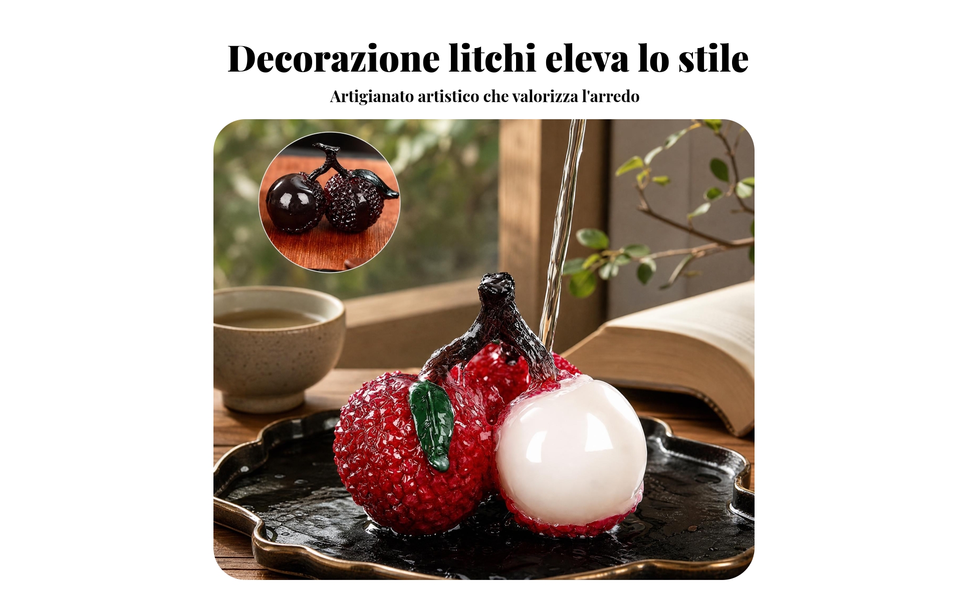 Tea Pet Litchi Finitura Rosso Bianco Ornamento Litchi Foglie Verdi