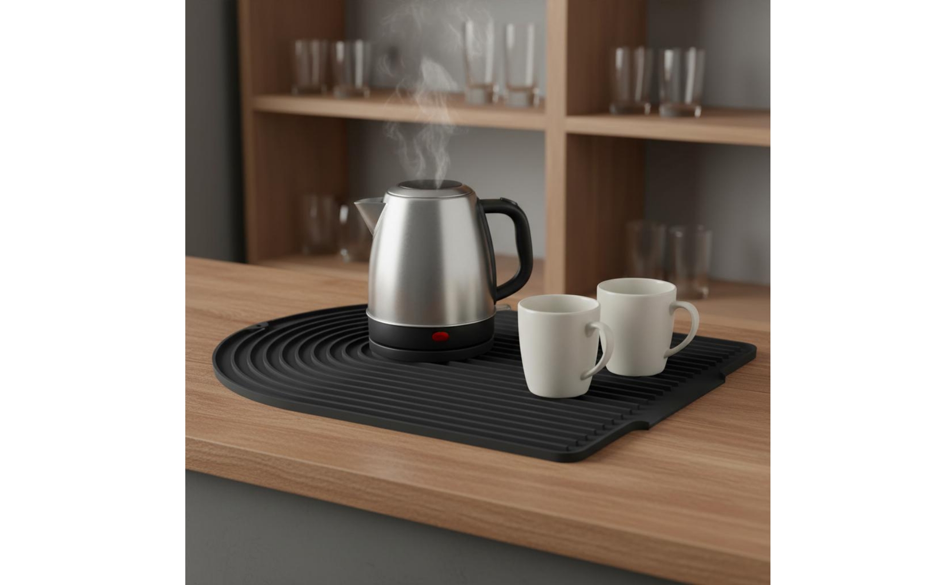 U-Shaped Kitchen Mat Sloped Silicone Draining Mat Hanging Hole