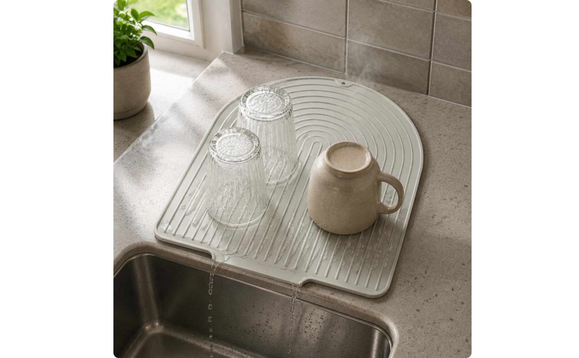 U-Shaped Kitchen Mat Sloped Silicone Draining Mat Hanging Hole