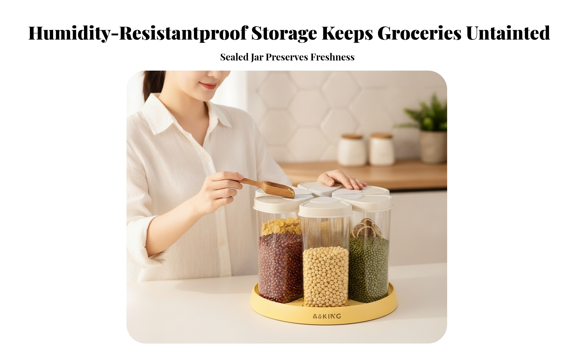 Rotating Grain Container Hinged Lid Lids 6-Compartment Grain Dispenser Clear