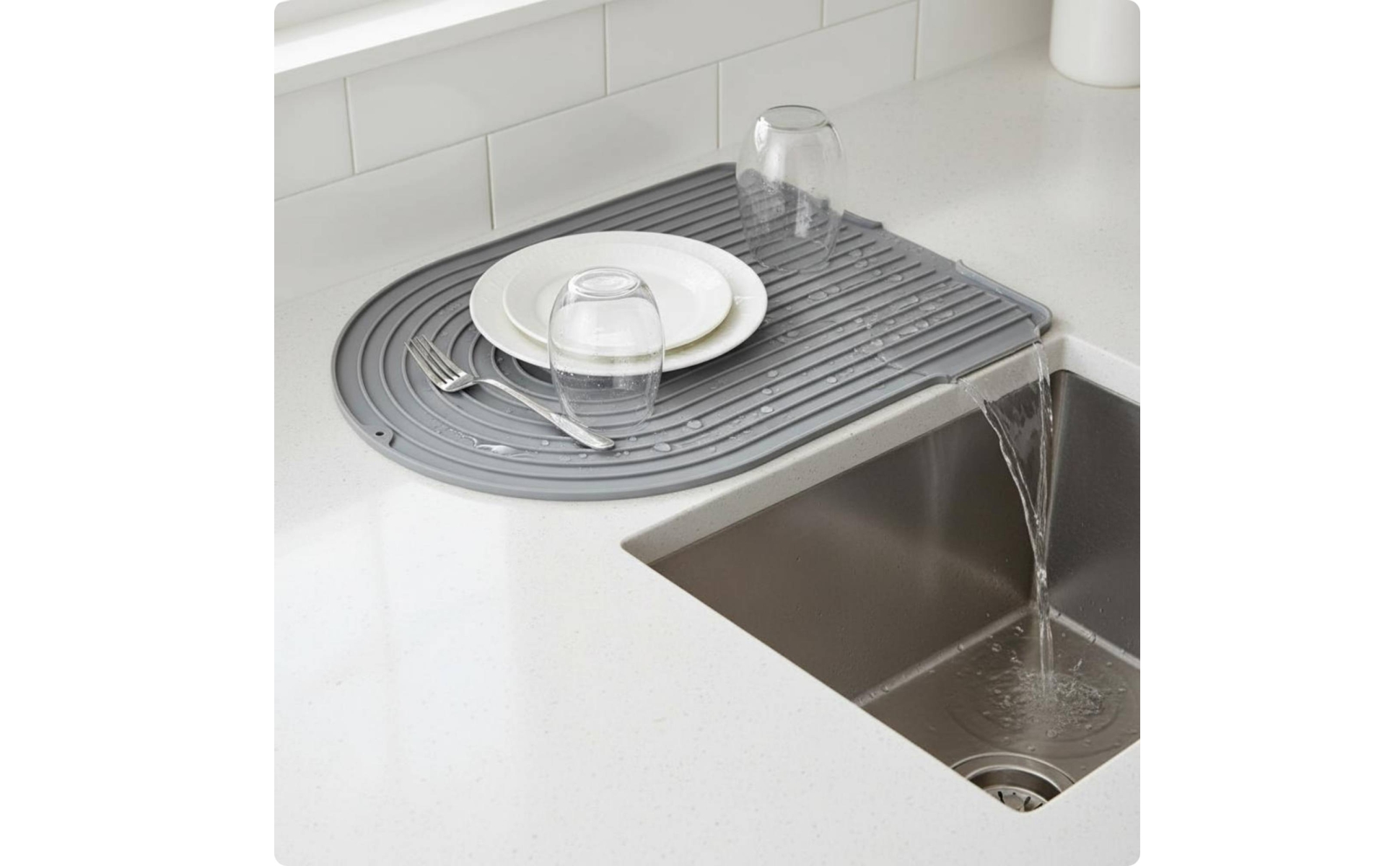 U-Shaped Kitchen Mat Sloped Silicone Draining Mat Hanging Hole