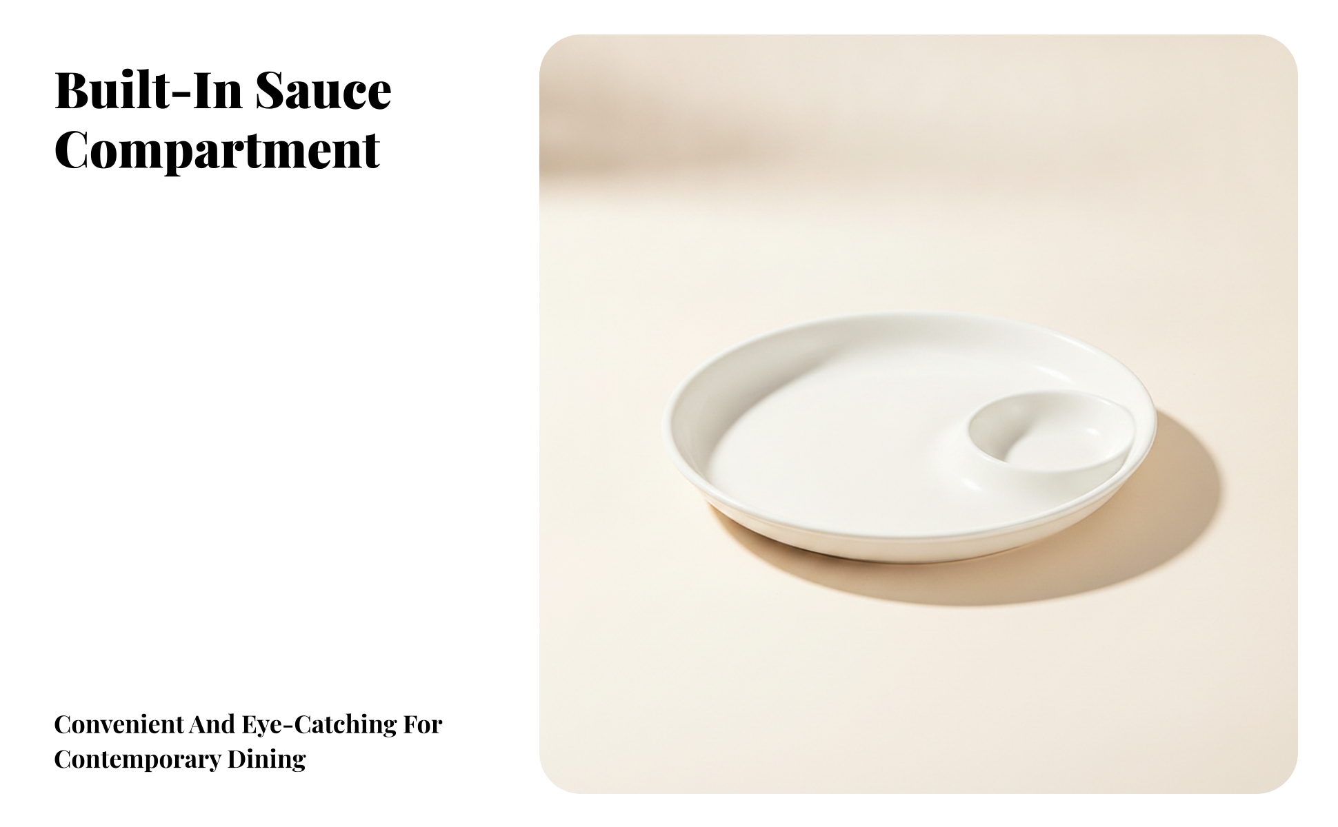 Dumpling Plate with Sauce Dish White Plate with Dipping Bowl Glossy