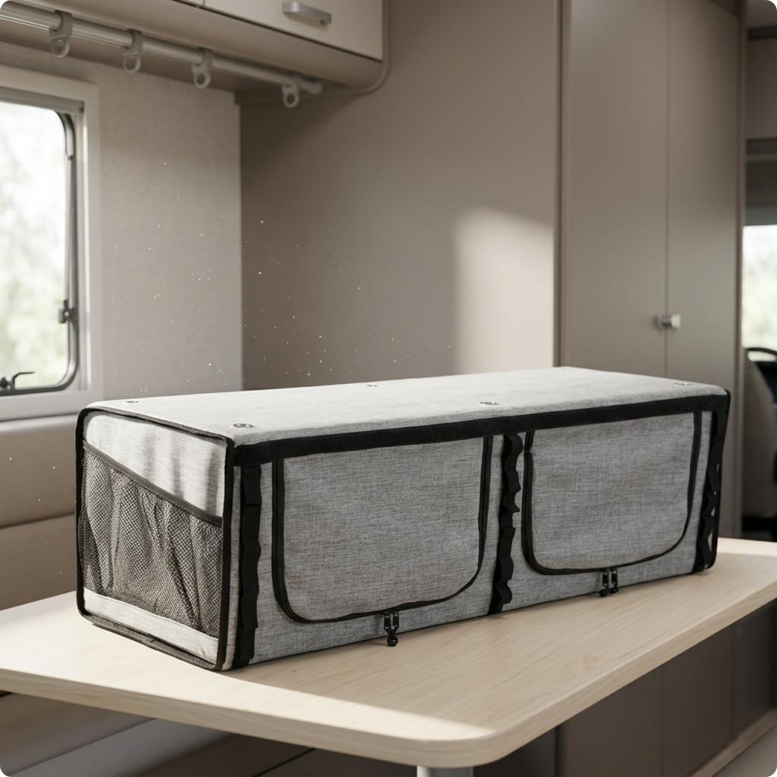 Textile Storage Cabinet Mesh Side Panels RV Overhead Storage Cabinet