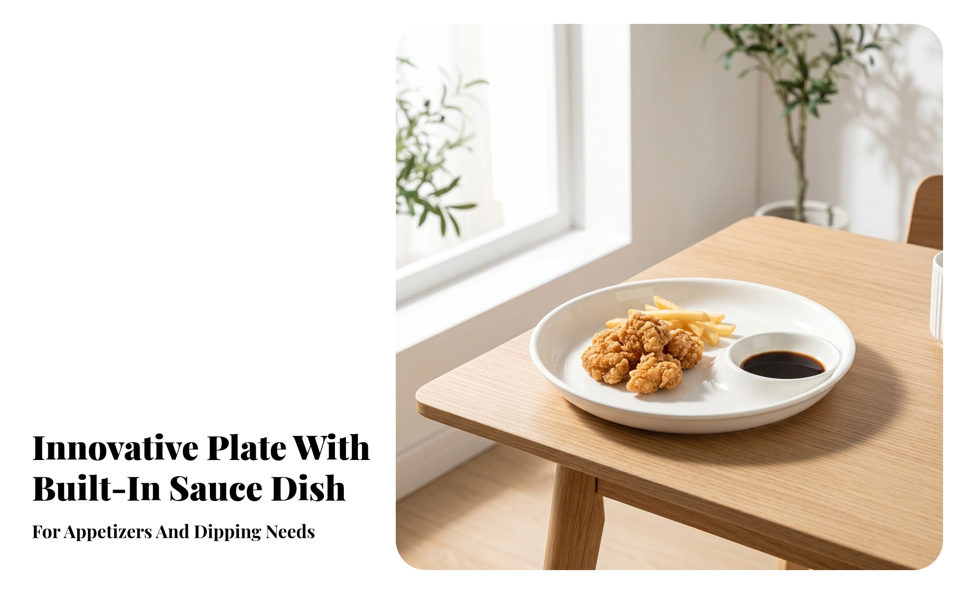 Dumpling Plate with Sauce Dish White Plate with Dipping Bowl Glossy