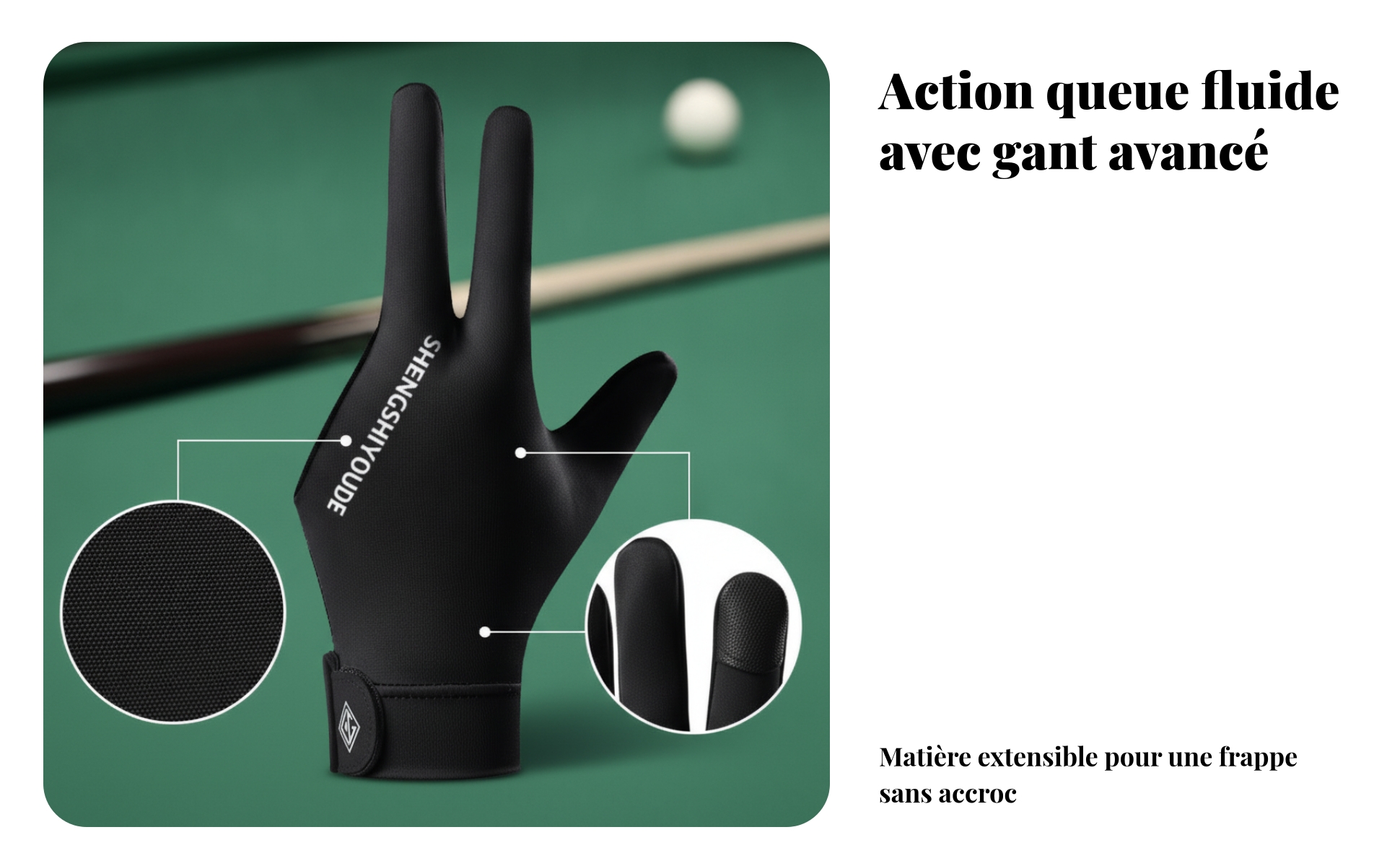 Gant de Pool Silicone Antidérapant Gant de Billard Main Gauche Compression