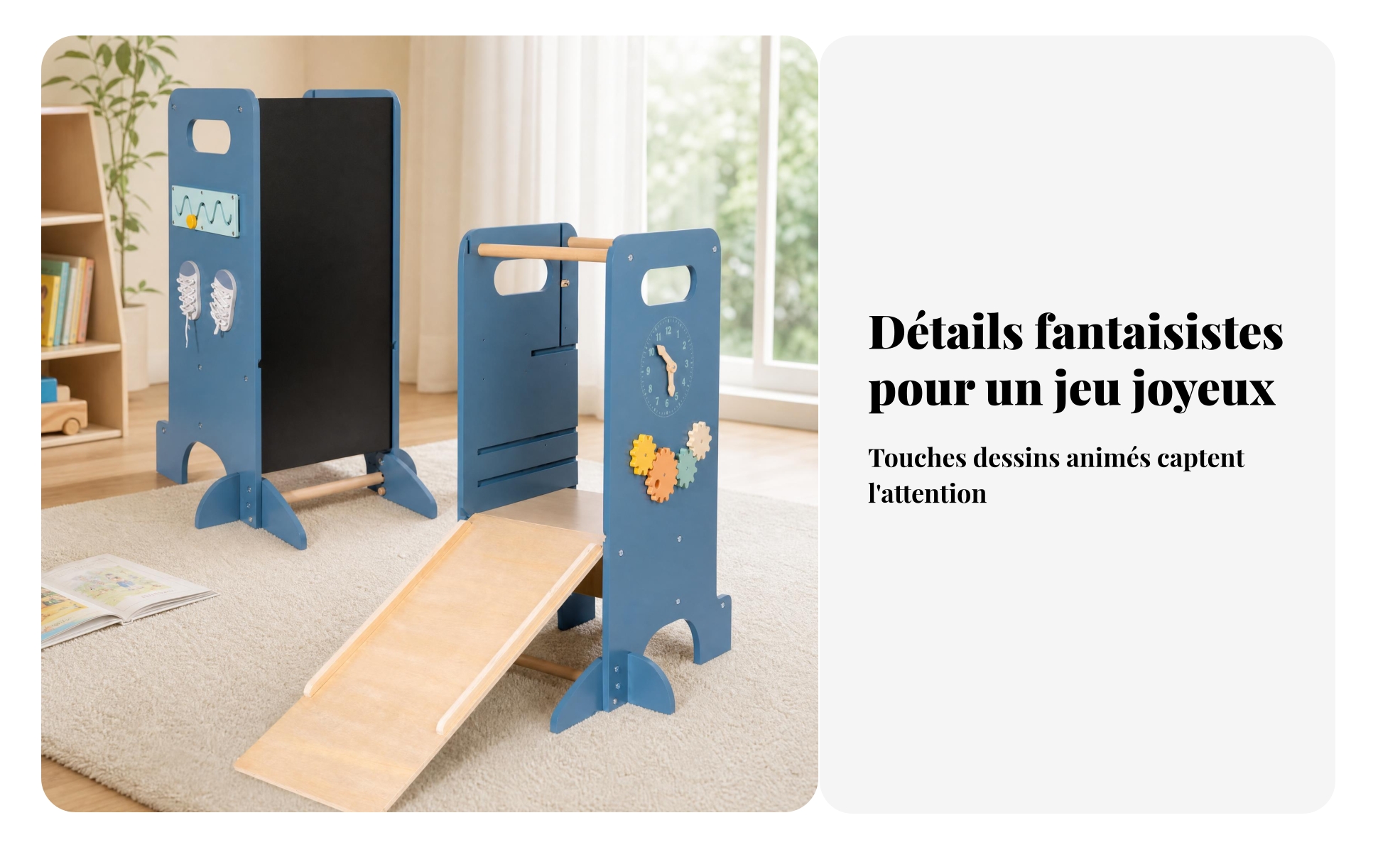 Tour D'apprentissage Multifonction Bleu-Gris Tour D'apprentissage Tableau Noir