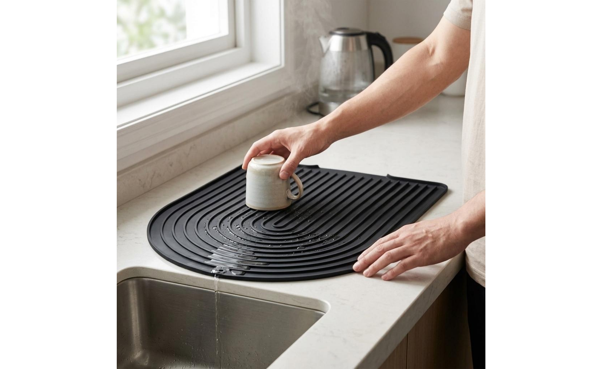 U-Shaped Kitchen Mat Sloped Silicone Draining Mat Hanging Hole