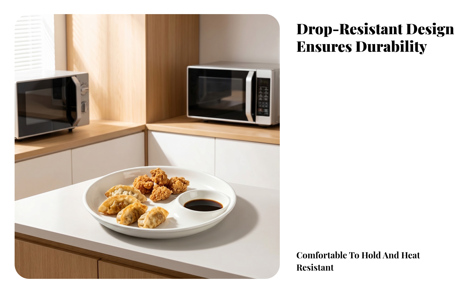 Dumpling Plate with Sauce Dish White Plate with Dipping Bowl Glossy