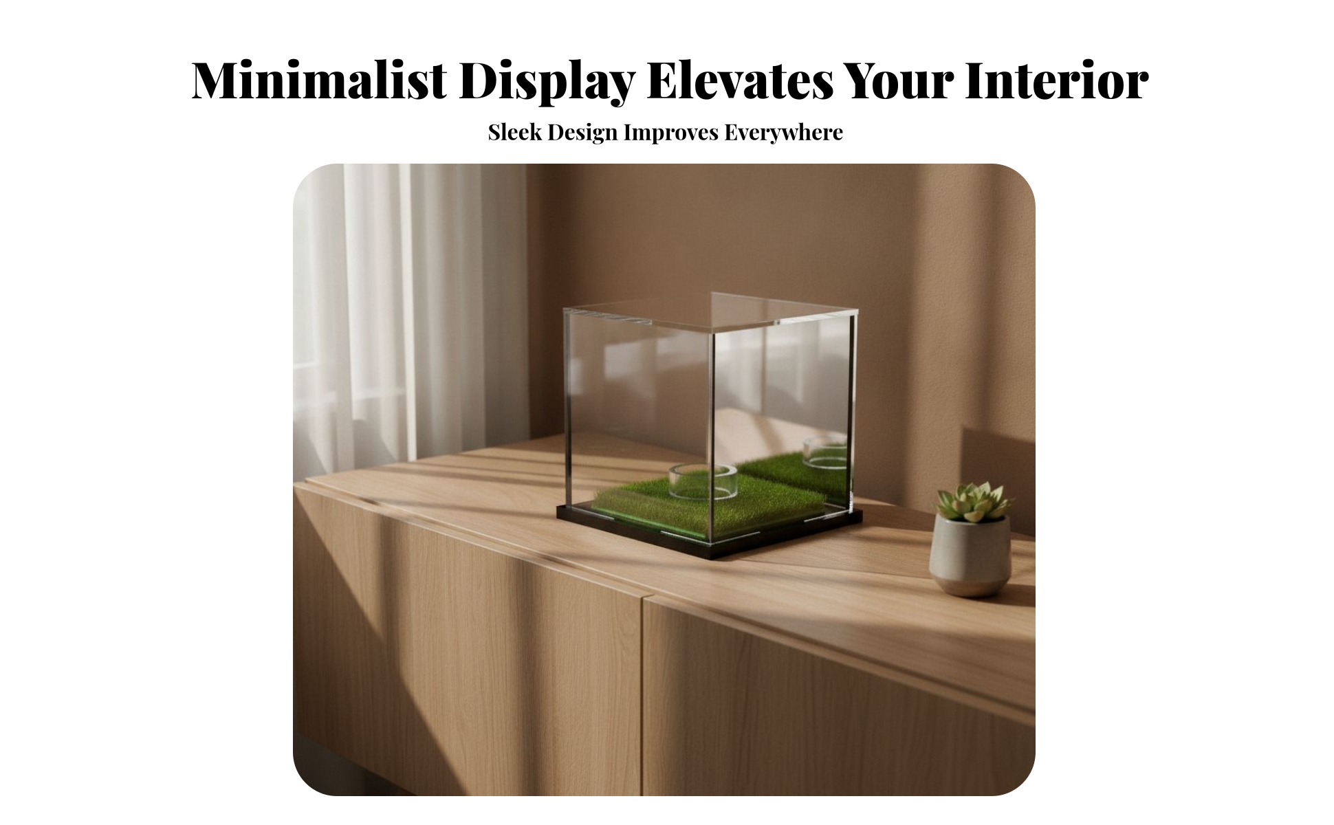 Grass-Lined Display Case Black Base Acrylic Display Case Mirrored Finish