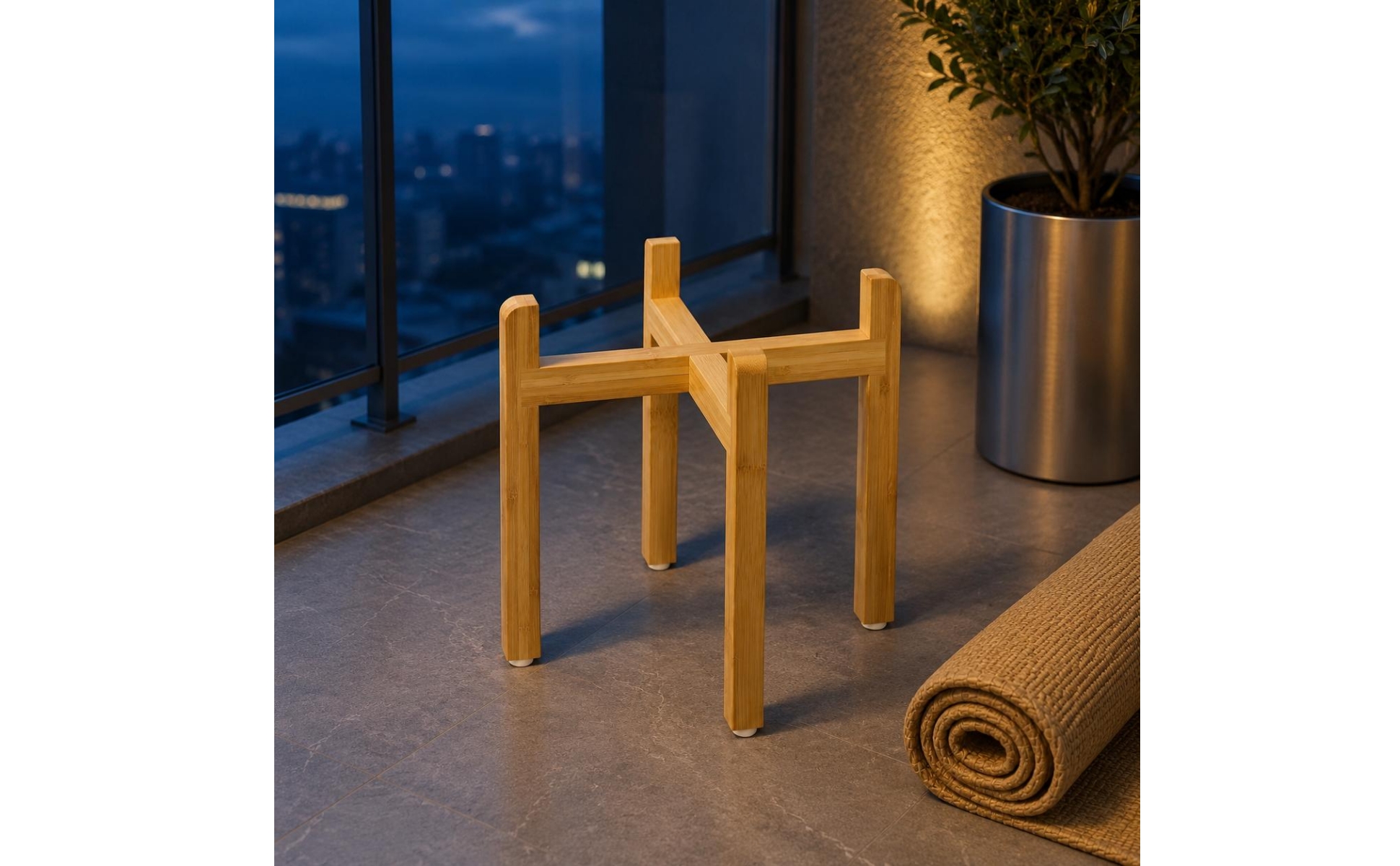 Cross-Brace Bowl Stand Bamboo Finish Wooden Pet Bowl Stand Unobstructed Design