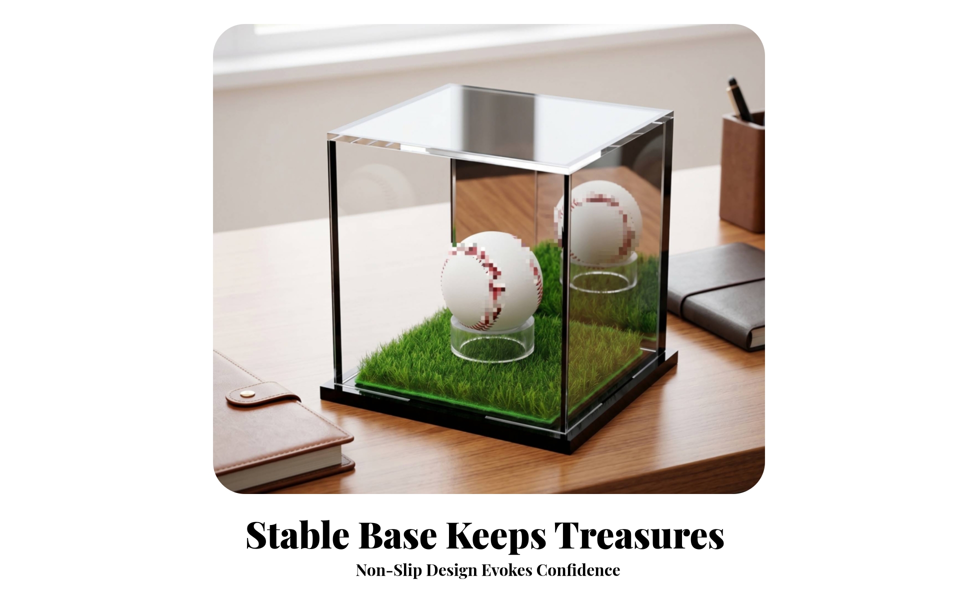 Grass-Lined Display Case Black Base Acrylic Display Case Mirrored Finish