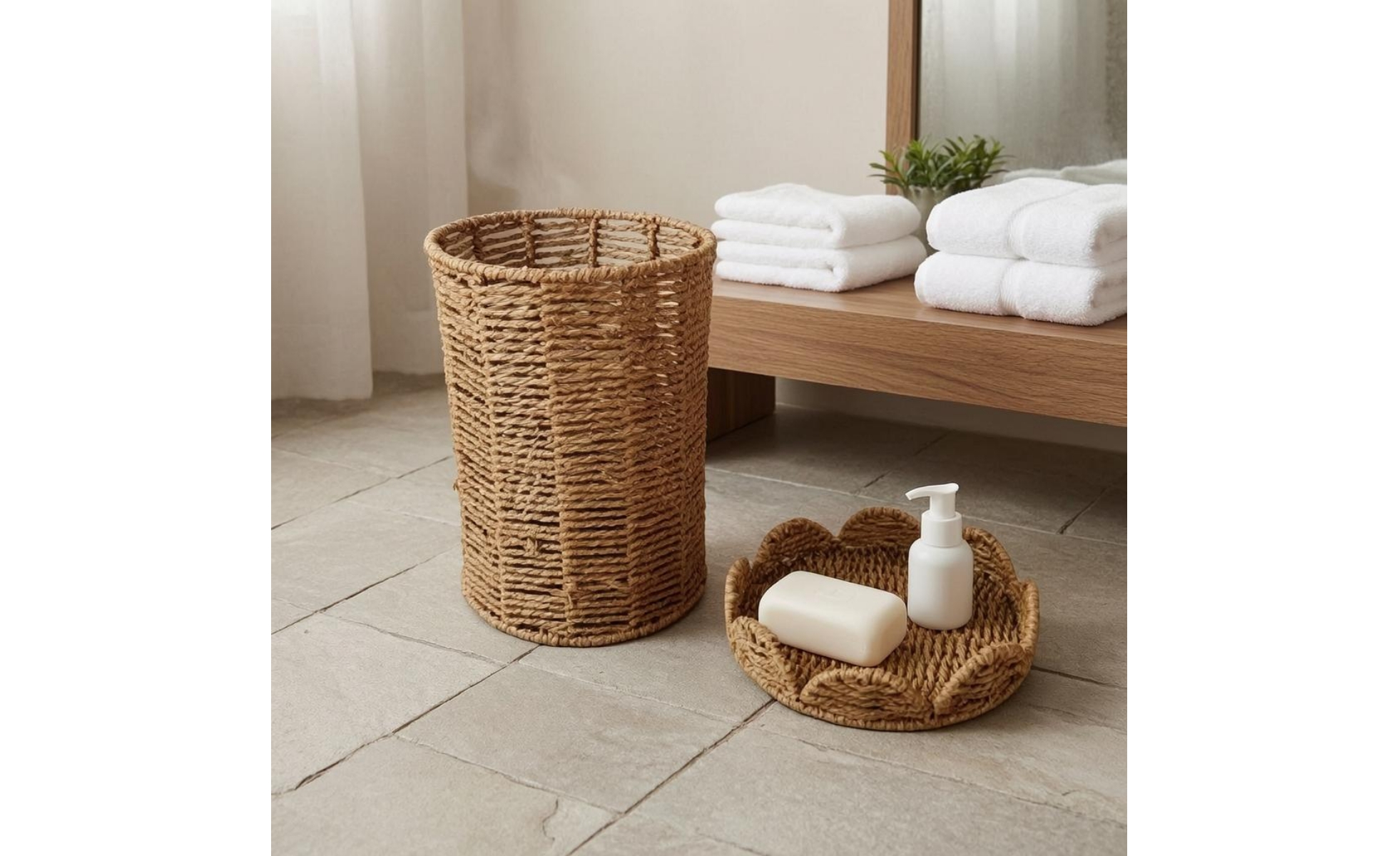 Paper Rope Trash Can Matching Lid Paper Rope Bin Reinforced Rim