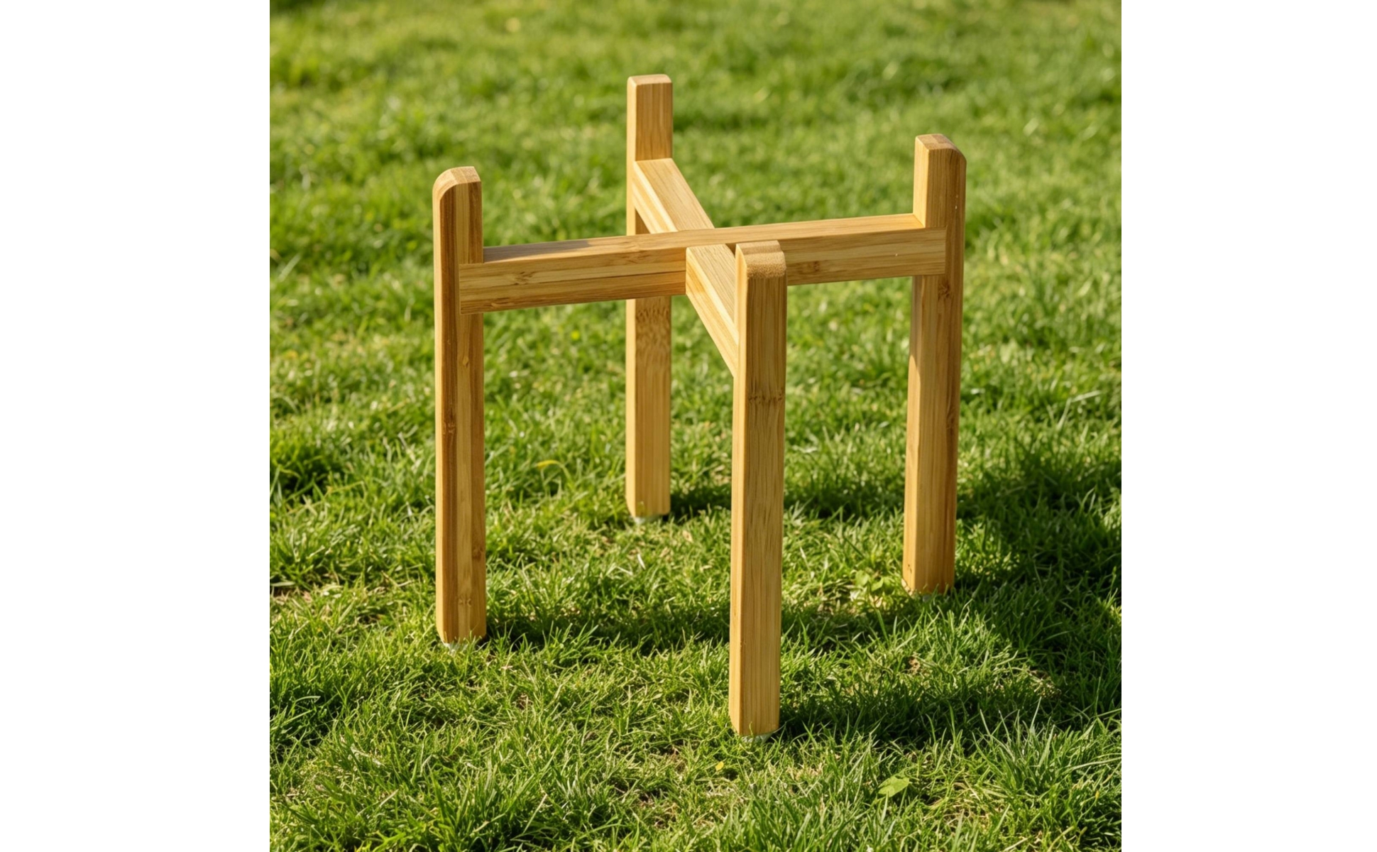 Cross-Brace Bowl Stand Bamboo Finish Wooden Pet Bowl Stand Unobstructed Design