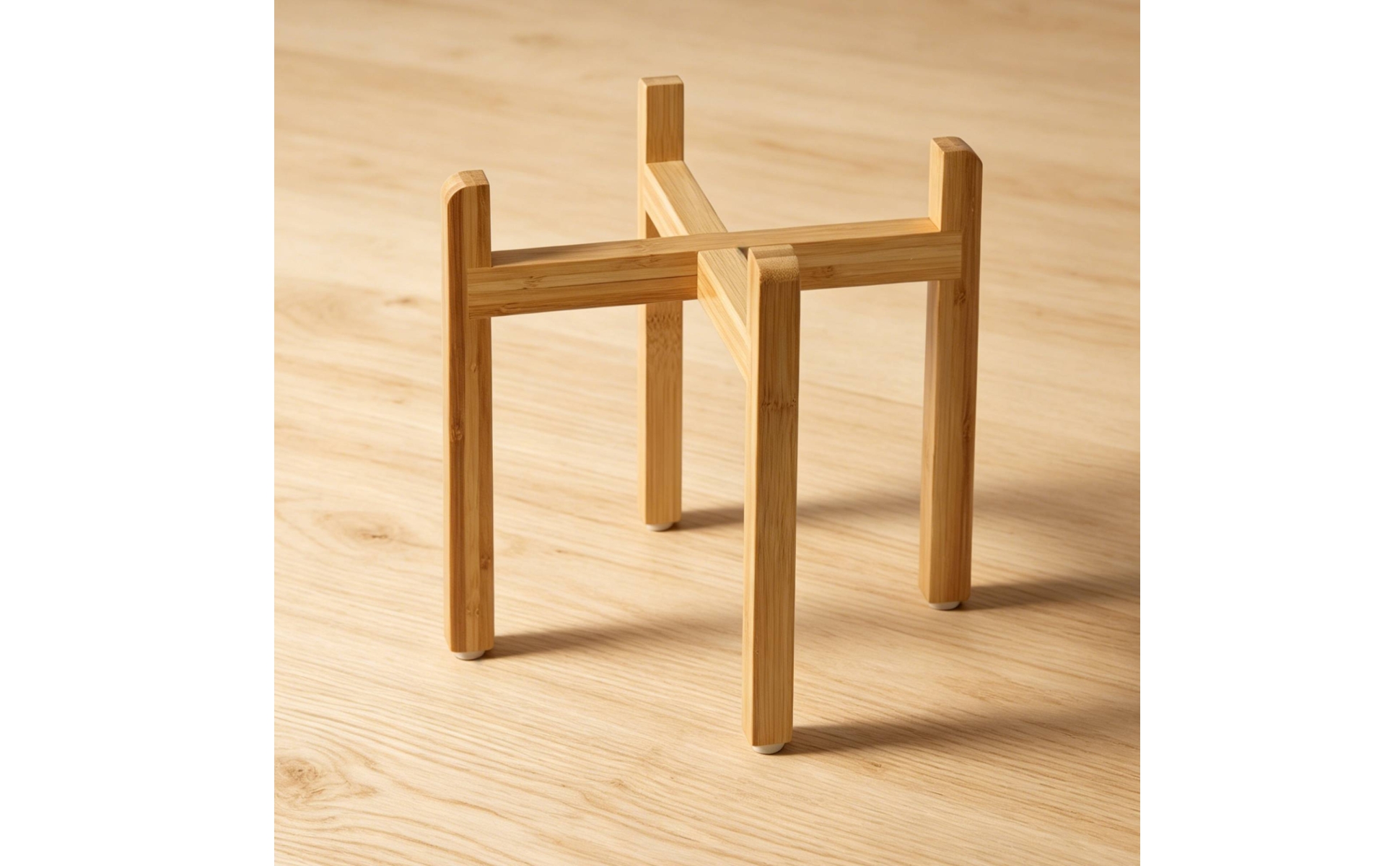 Cross-Brace Bowl Stand Bamboo Finish Wooden Pet Bowl Stand Unobstructed Design