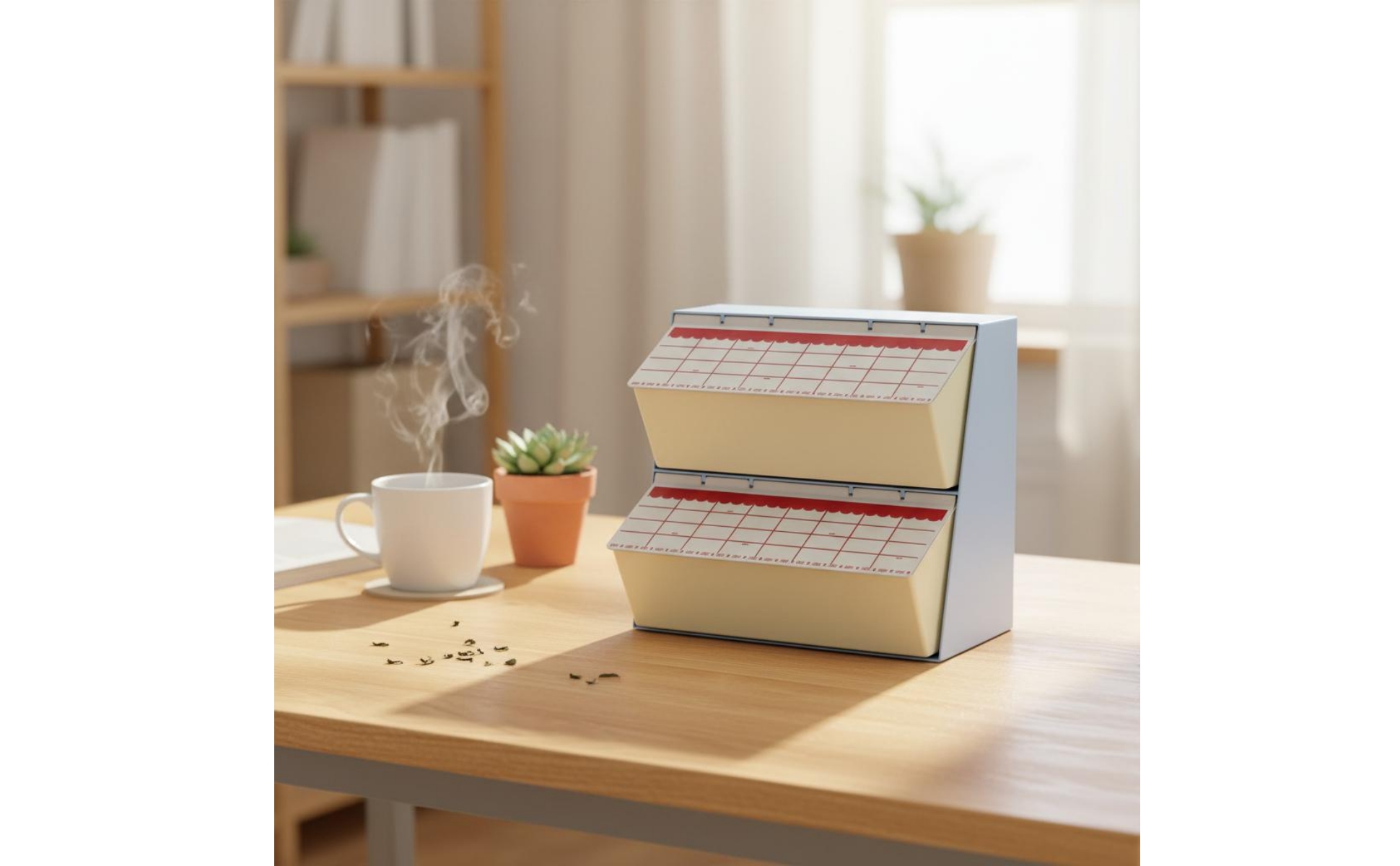 teebeutel-Aufbewahrungsbox mit klappfächern teebeutel-organizer transparent