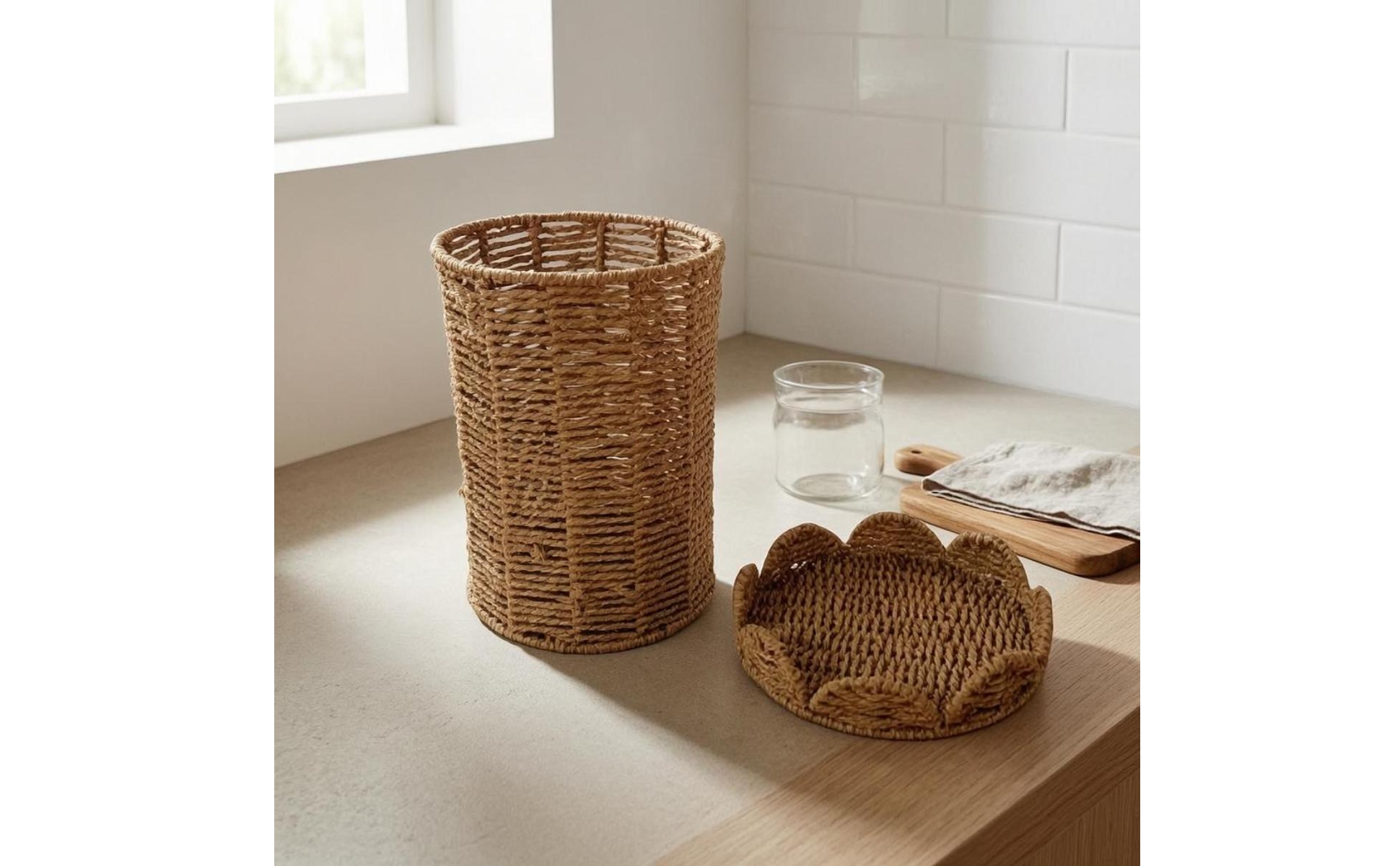Paper Rope Trash Can Matching Lid Paper Rope Bin Reinforced Rim