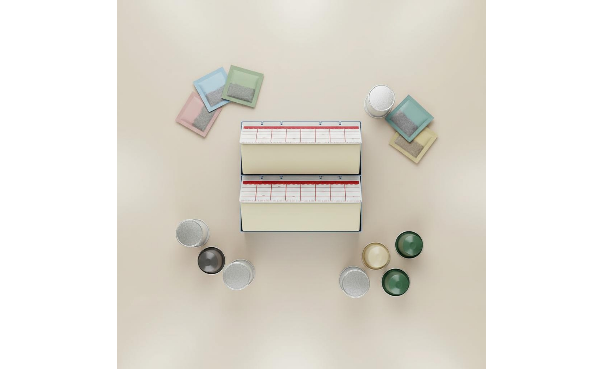 teebeutel-Aufbewahrungsbox mit klappfächern teebeutel-organizer transparent