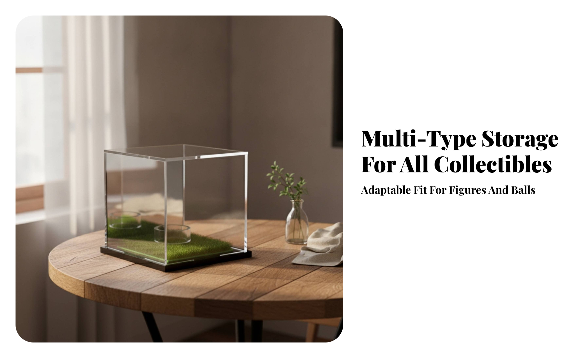 Grass-Lined Display Case Black Base Acrylic Display Case Mirrored Finish