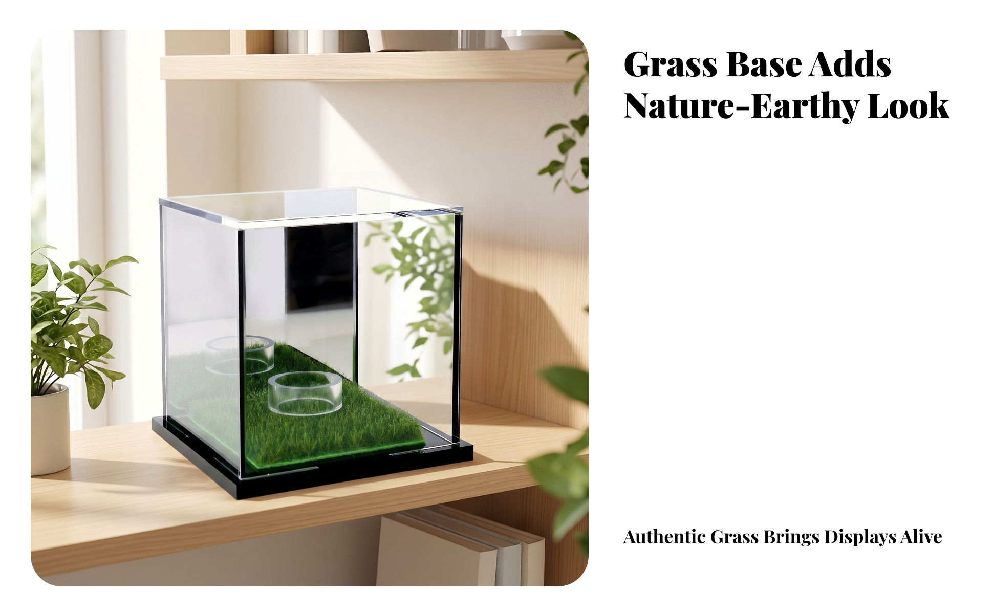 Grass-Lined Display Case Black Base Acrylic Display Case Mirrored Finish