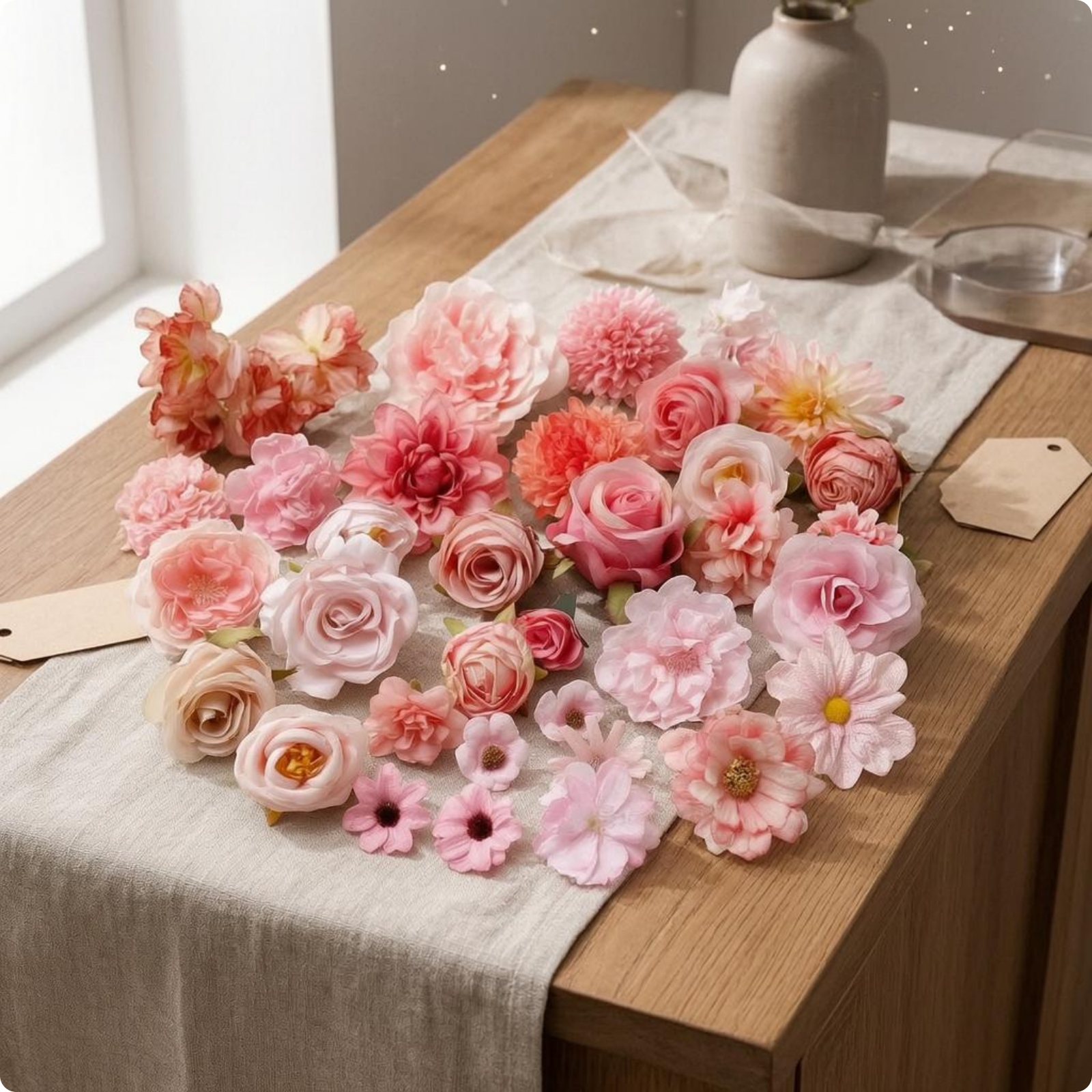 50 Pieces Faux Flower Heads Mixed Sizes Craft Decor DIY Friendly